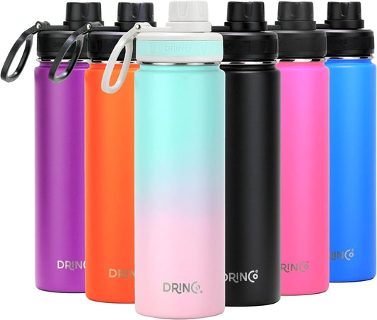 DRINCO Stainless Steel Water Bottle Spout Lid Vacuum Insulated Double Wall Water Bottle Wide Mouth