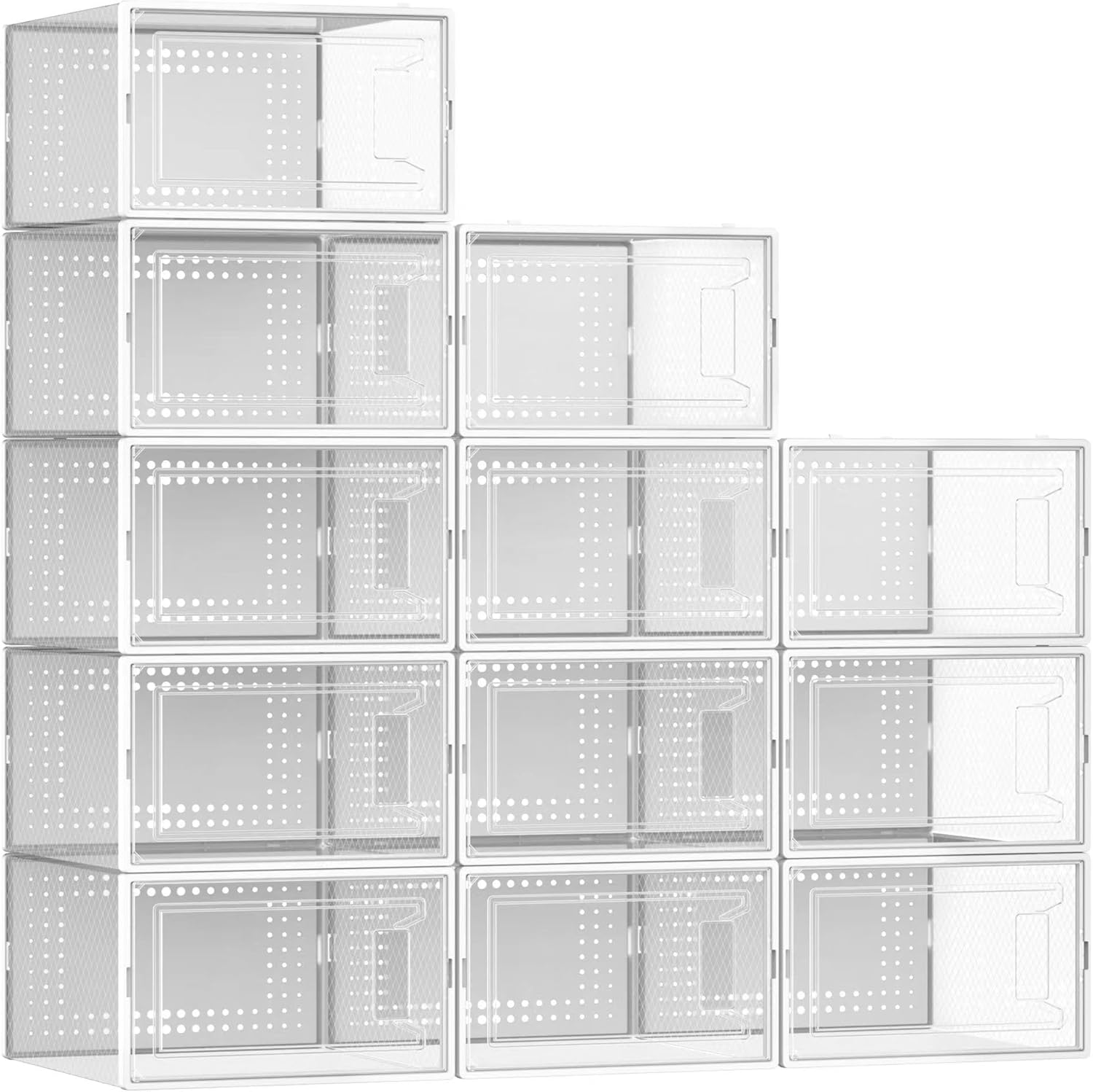 Secret Space 12 Pack XX Large Shoe Storage Organizer for Closet, Modular Space Saving Shoe Boxes