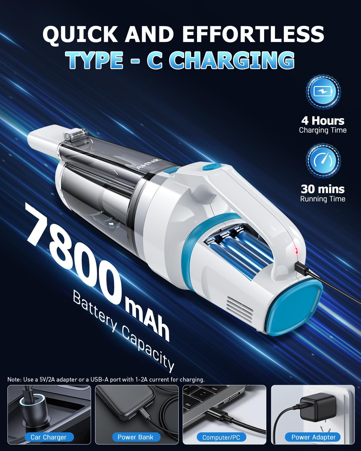 AHNR Handheld Vacuum Cordless, 16000PA Powerful Suction Hand Held Vacuum Dust Busters Cordless
