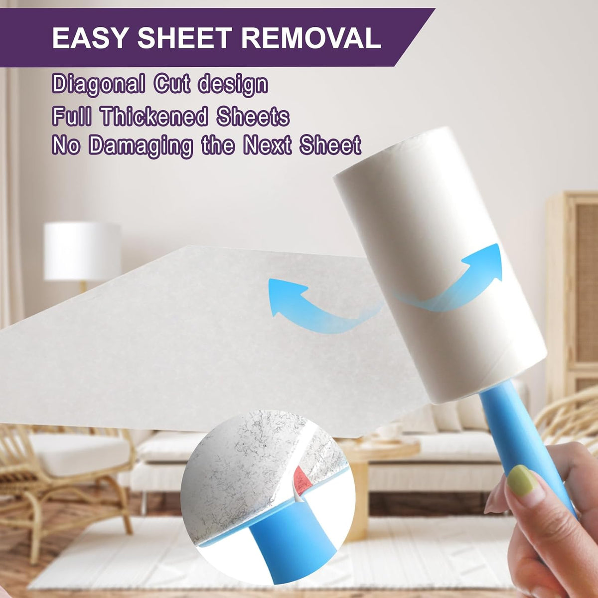 Lint Rollers for Pet Hair Extra Sticky, 440 Sheets/4 Lint Roller Refills with 2 Durable Handles