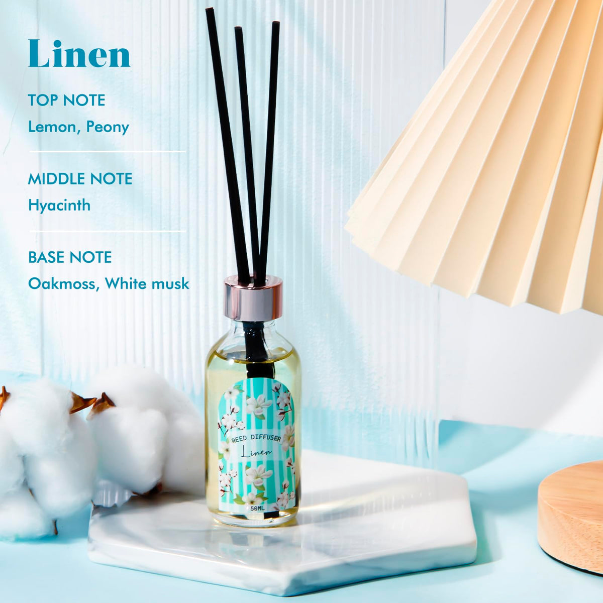Reed Diffuser Set of 3 Pack, Linen Vanilla Citrus Scented Oil Diffuser with 15 Sticks, Reed