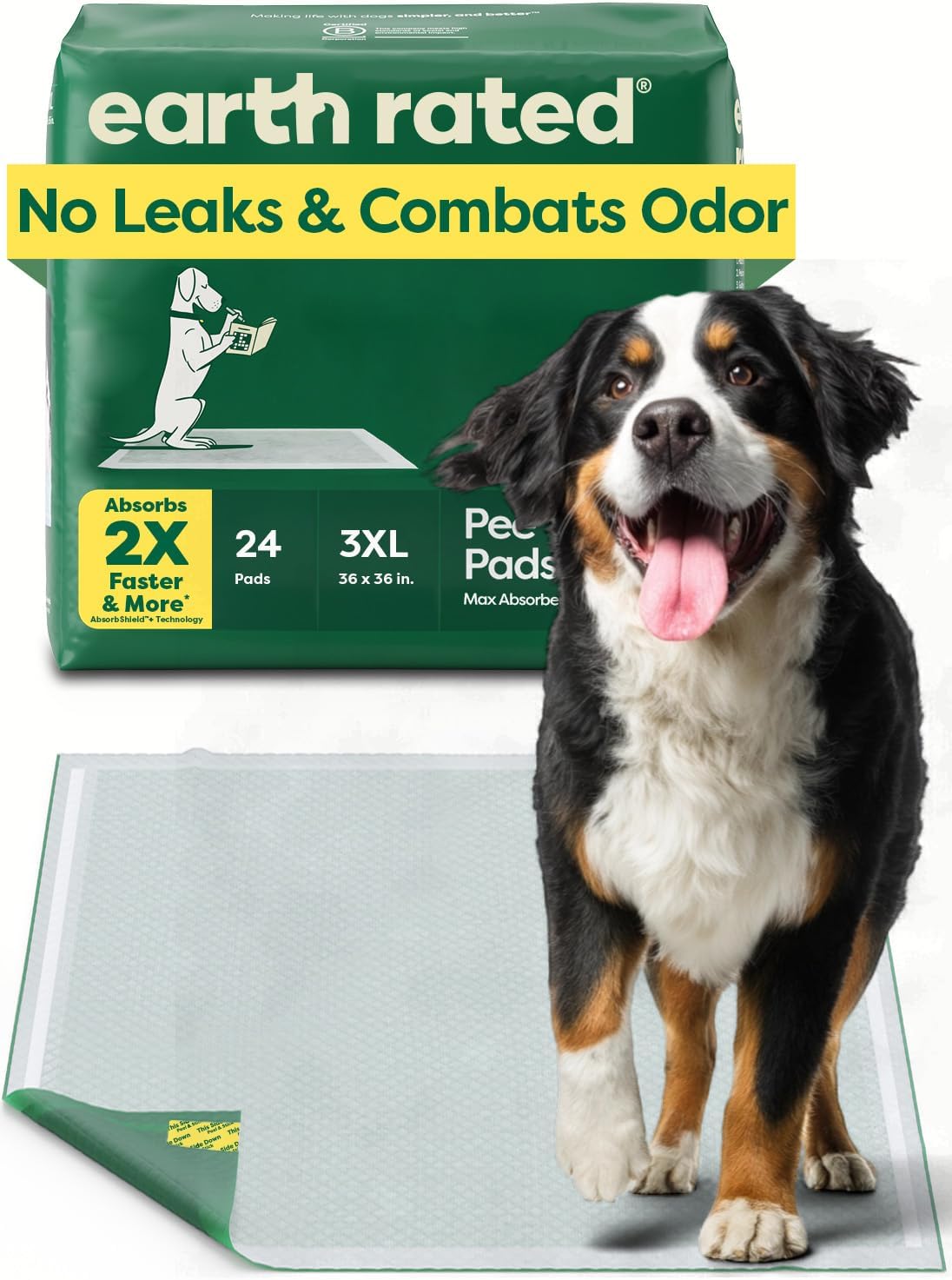 Earth Rated Max Absorbency Puppy Pee Pads for Dogs Absorbs 2X Faster & 2X More, Leak-Proof