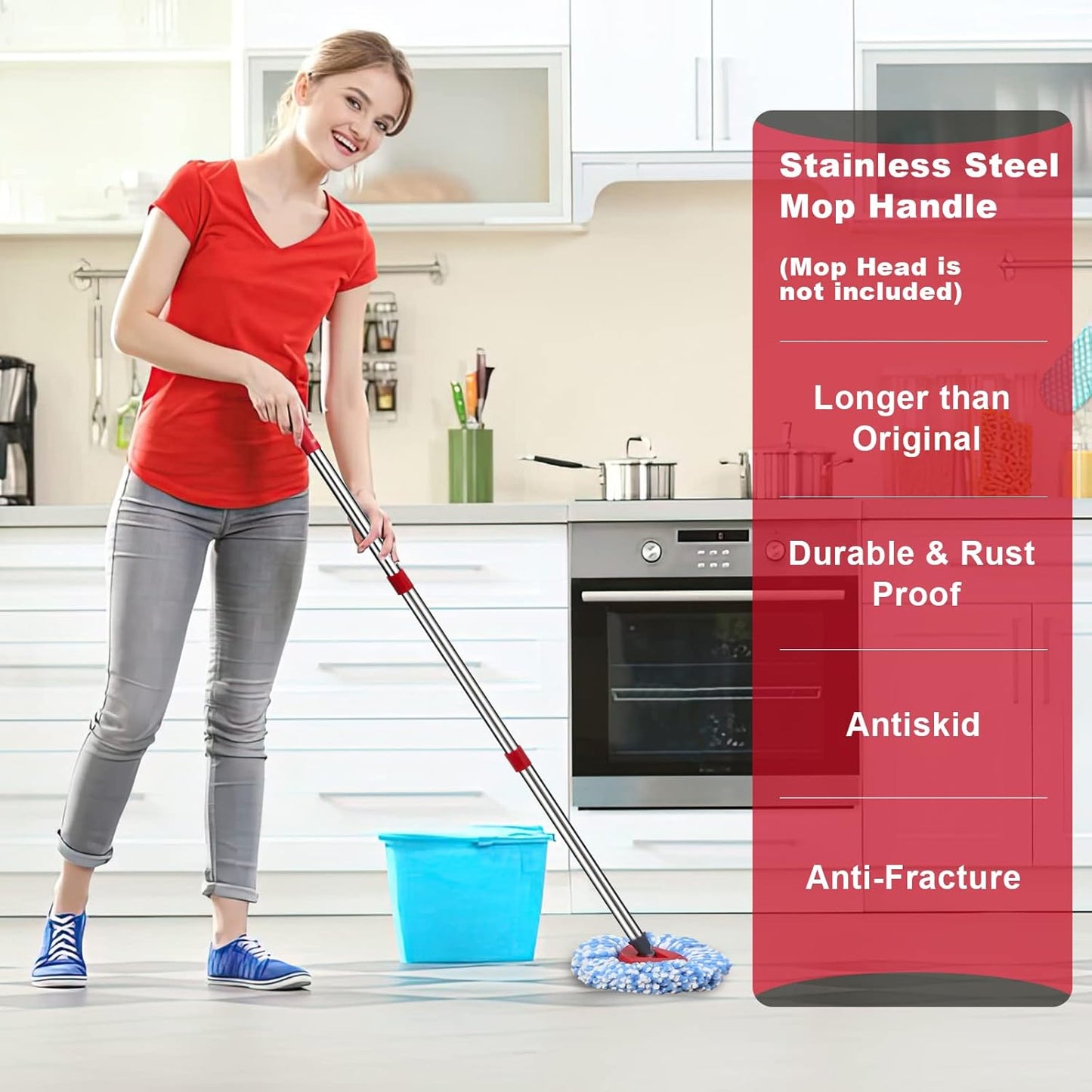 Spin Mop Replacement Handle - 4 Section Mop or Broom Handle/Stick Compatible with O Cedar Spin Mop