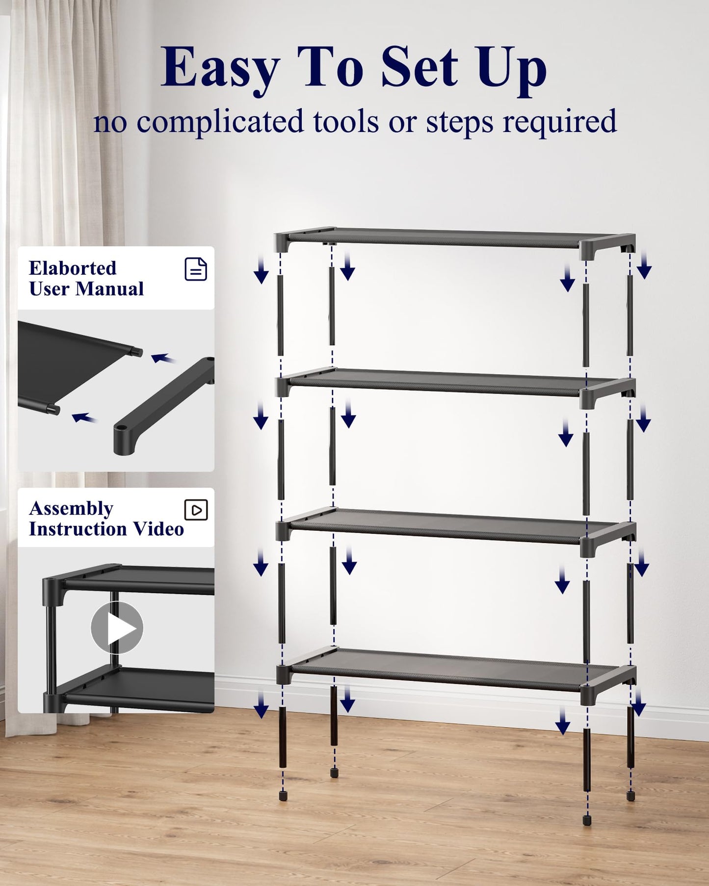 Kitsure Shoe Rack - Non-Woven Shoe Rack Shelf, Shoe Organizer for Closet, Entryway, Garage &