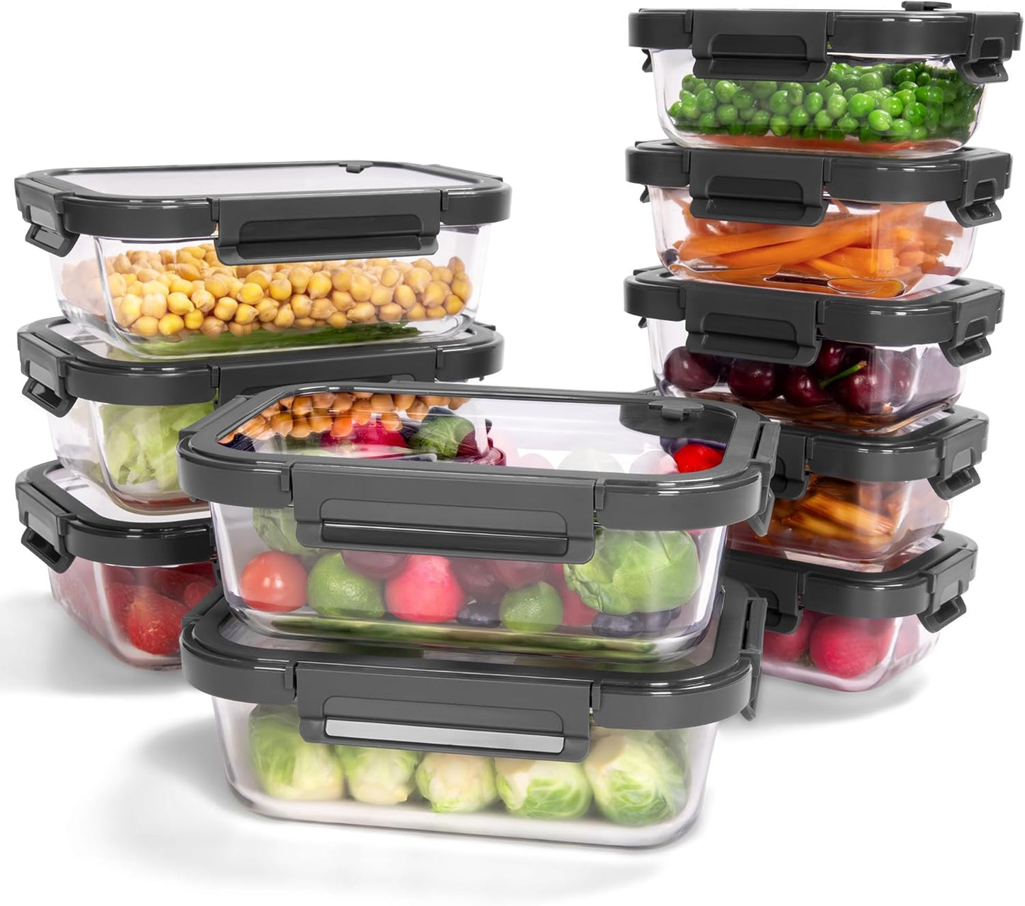 10-Pack Glass Food Storage Containers with Tempered Lids – Borosilicate, Airtight, Oven-Safe