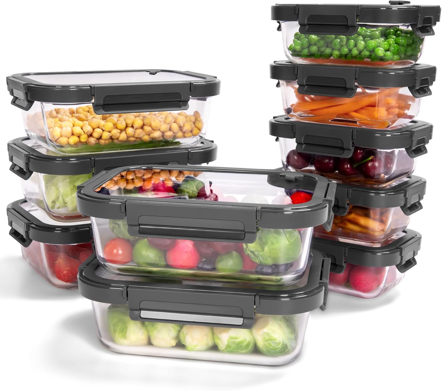 10-Pack Glass Food Storage Containers with Tempered Lids – Borosilicate, Airtight, Oven-Safe
