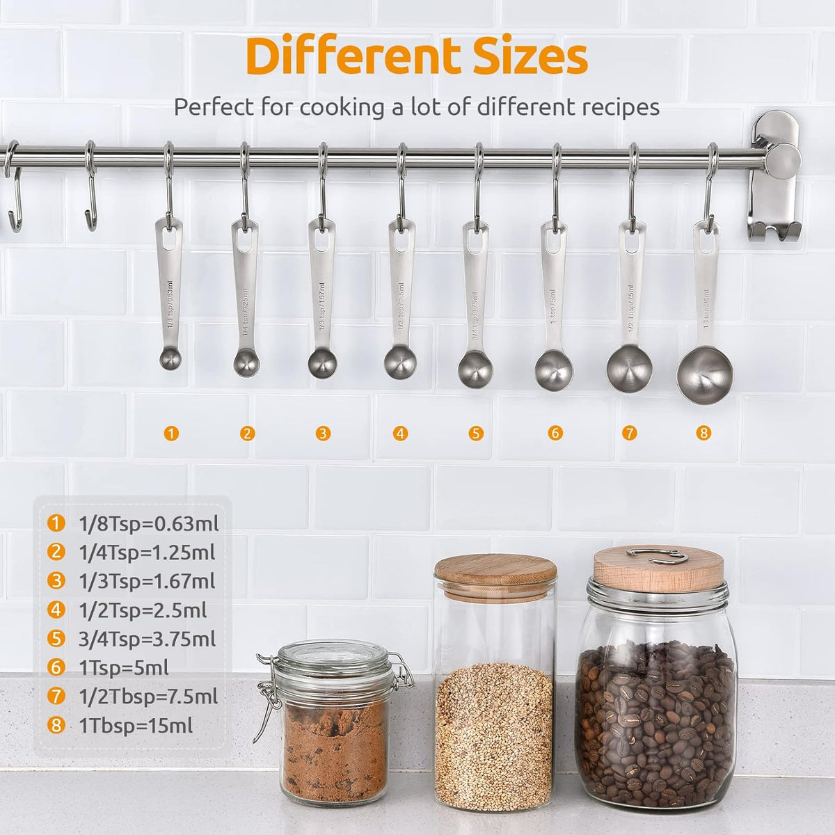 Measuring Spoons: U-Taste 18/8 Stainless Steel Measuring Spoons Set of 8 Piece: 1/8 tsp, 1/4 tsp