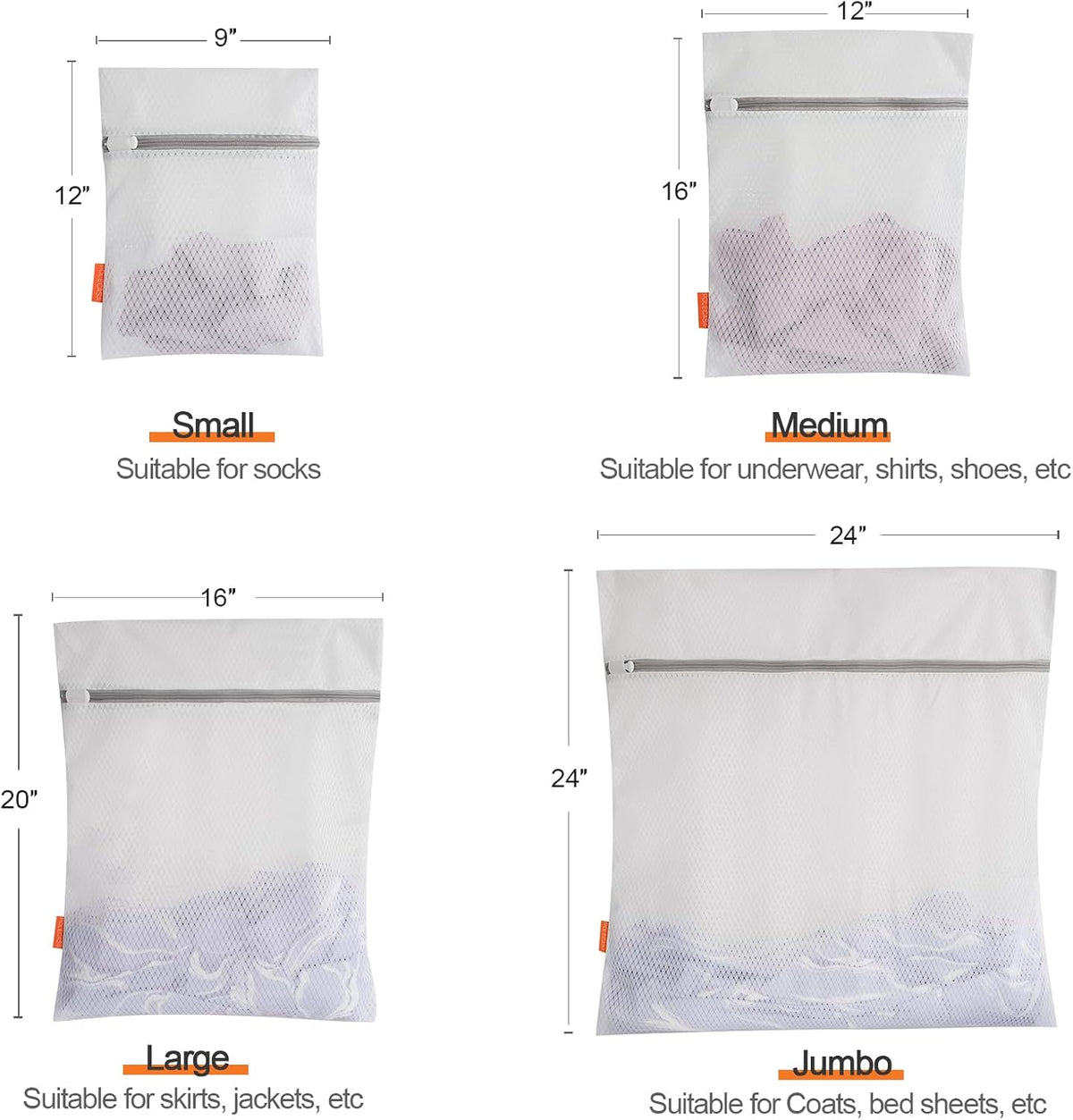 Polecasa 3Pcs 16 x 20 Inches Extra Durable 125g Diamond Mesh Laundry Bags with Sturdy Zipper for