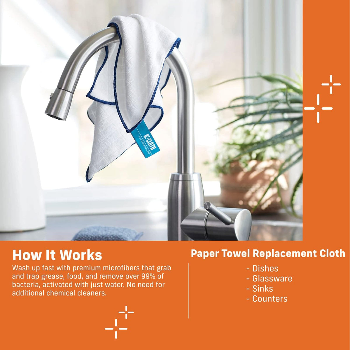 E-Cloth Reusable Paper Towel Replacement Cloth, Premium Microfiber Cleaning Cloths Ideal for