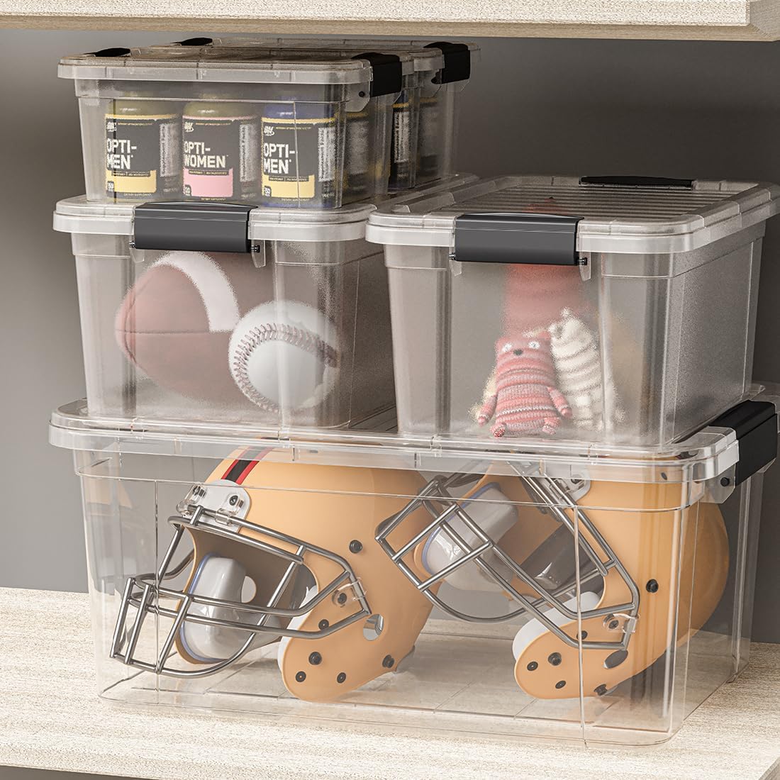 Superio Clear Storage Boxes with Lids, 49 Quart Plastic Container Bins for Organizing, Stackable