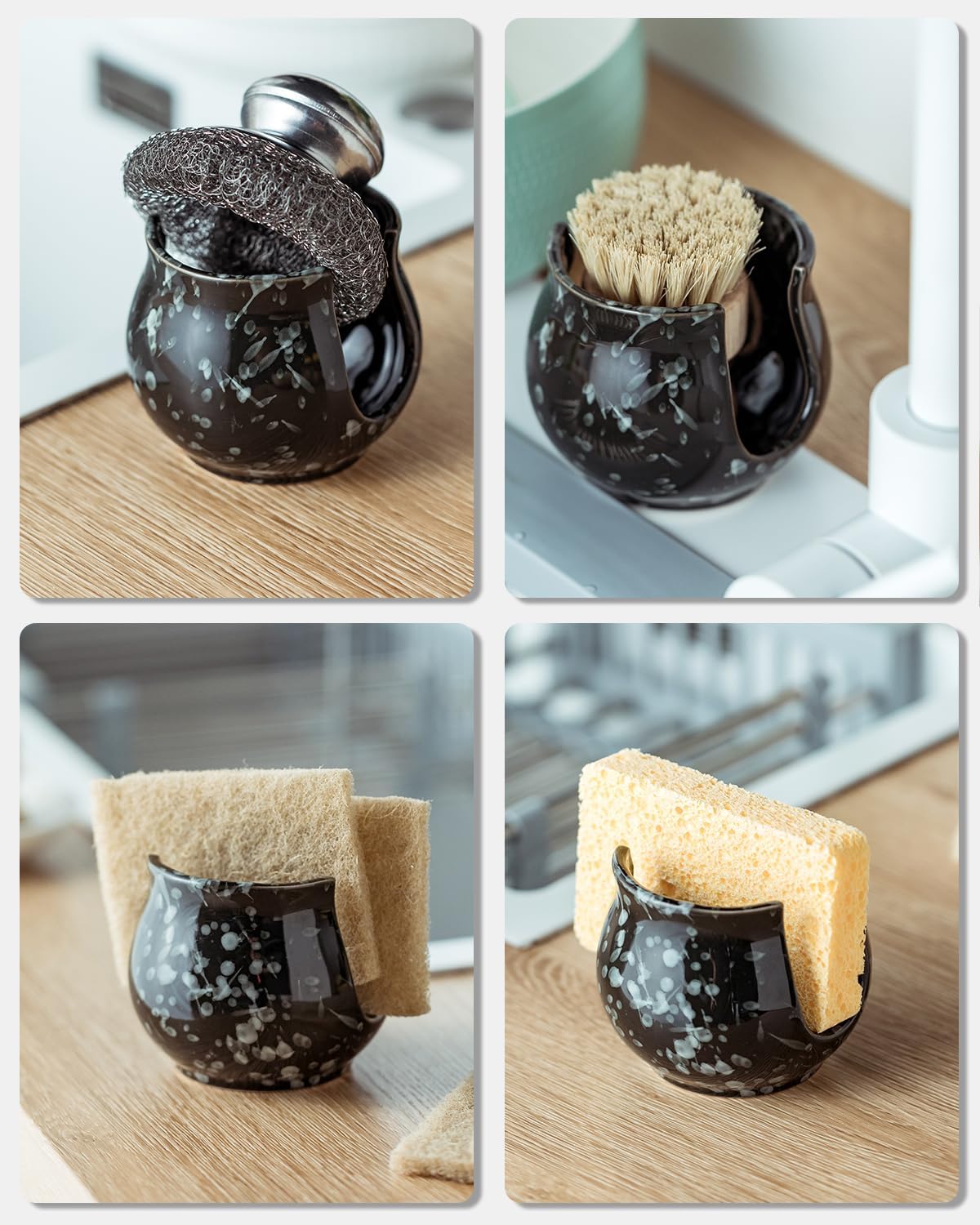 Kitchen Sponge Holder, Ceramic Dish Sponge Holder Kithen Sink Organizer Farmhouse Brush Holder Dish