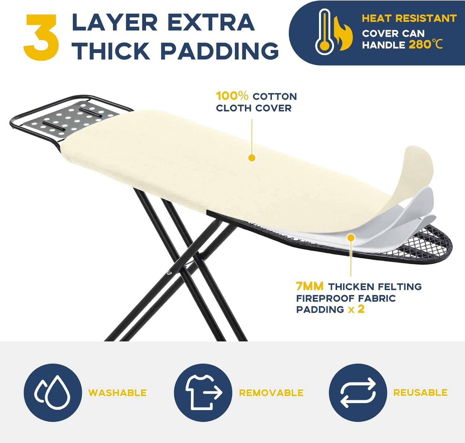 Ironing Board Full Size, RAINHOL Compact Iron Board with Iron Rest, Heat Resistant Cover with Ultra