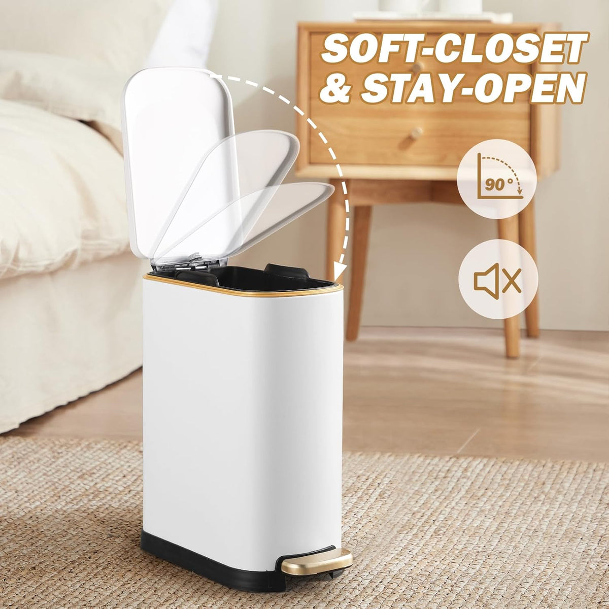 Bathroom Trash Can with Soft-Close Lid 3.5 Gallon Stainless Steel Garbage Can with Removable Inner