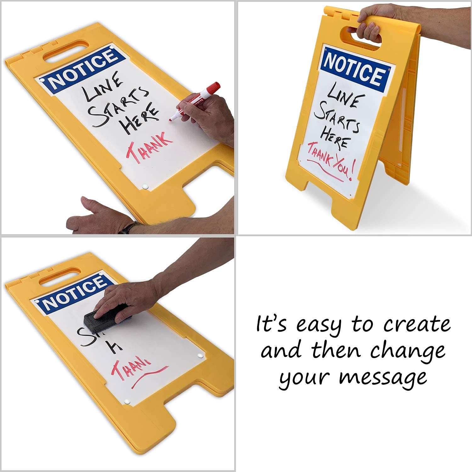 SmartSign 25 x 12 inch “Notice” Write-On Two-Sided Folding Floor Sign, Dry Erase, Digitally Printed