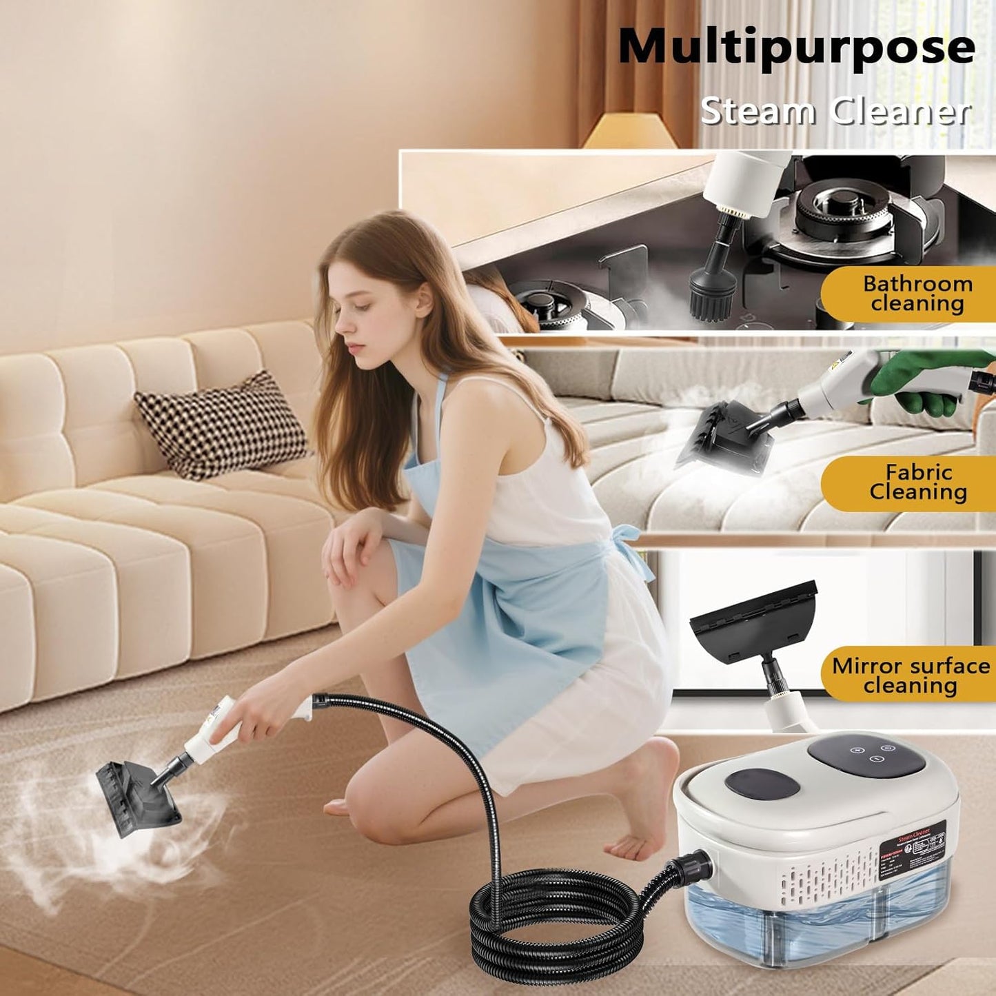 Handheld Steam Cleaner, 1000ml Water Tank, 15S Heat-up Time, Multipurpose Steamer for Home Use