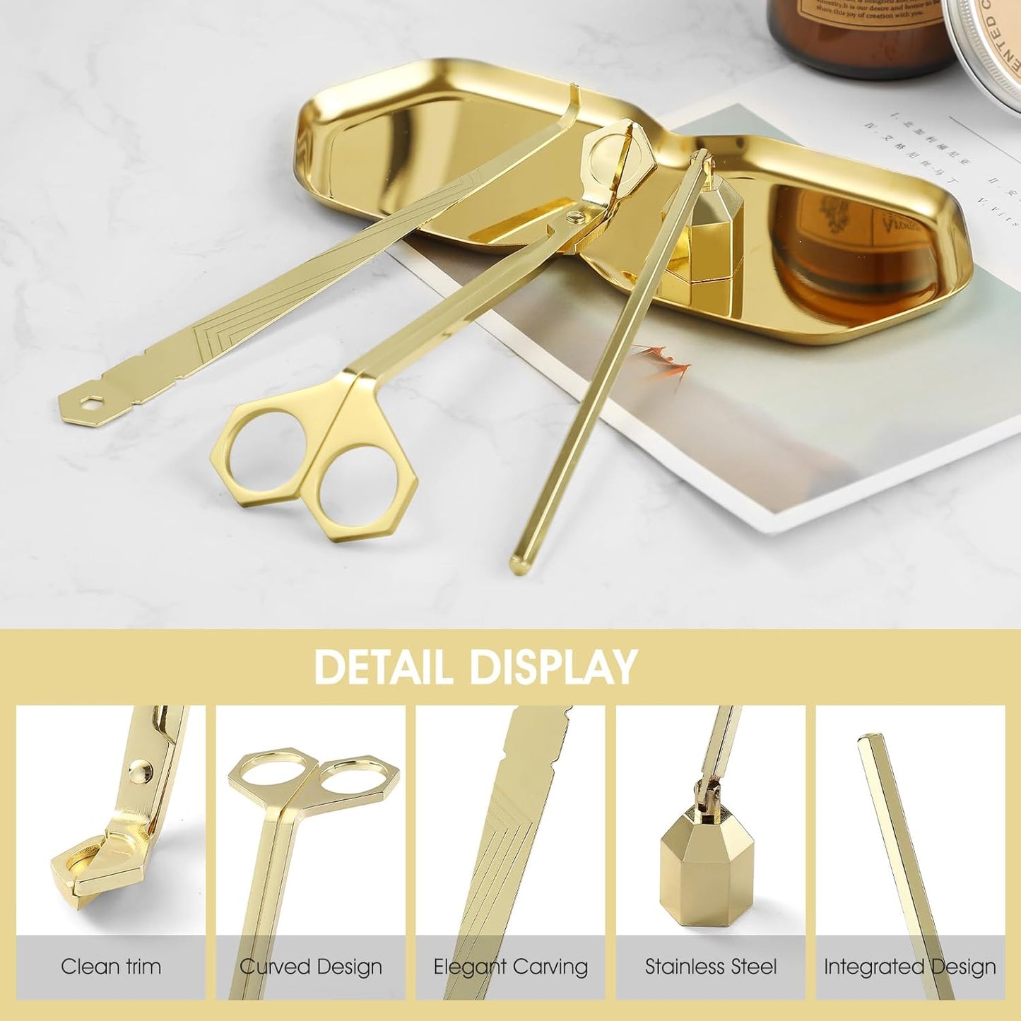 3-in-1 Candle Accessory Set, Wick Trimmer, Candle Snuffer, Wick Spoon, Stainless Steel Material