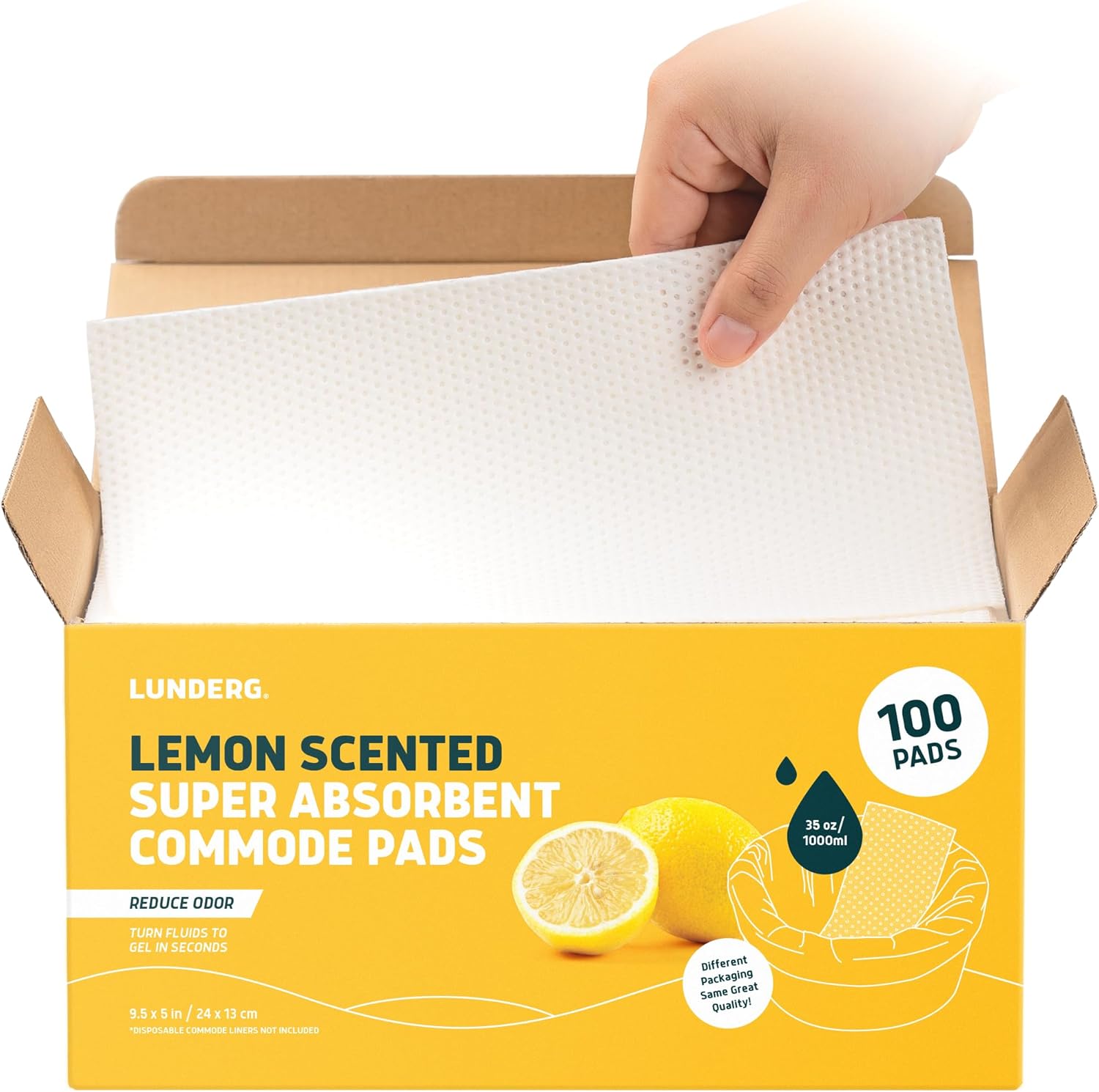Lunderg Lemon Scented Super Absorbent Commode Pads - Medical Grade Value Pack 100 Count - for