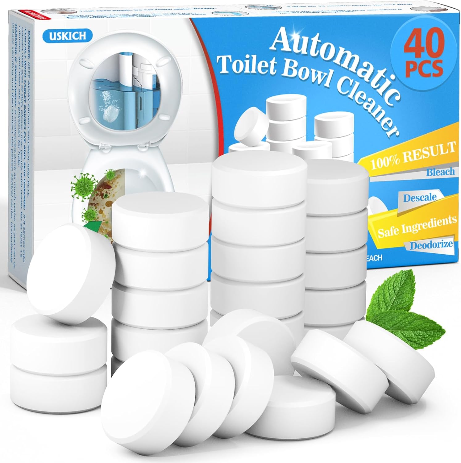 USKICH Toilet Bowl Cleaner 40 PACK, Household Automatic Toilet Bowl Cleaners with Bleach, Bathroom