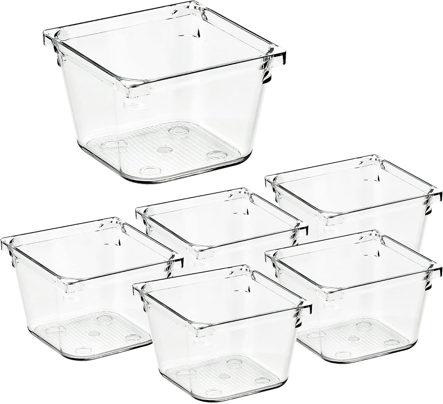 Ravinte 6 Pack Drawer Organizer - 3" X 3" Plastic Storage Bins, Acrylic Organizers with Non-Slip
