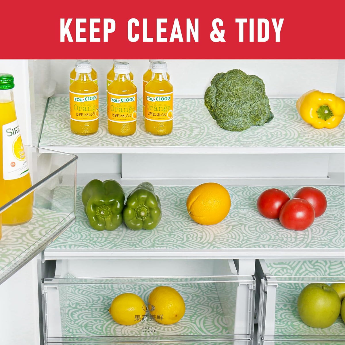 Cooyes Refrigerator Shelf Liners, Drawer Liners for Kitchen Cabinets, Absorbent Fridge Mats with