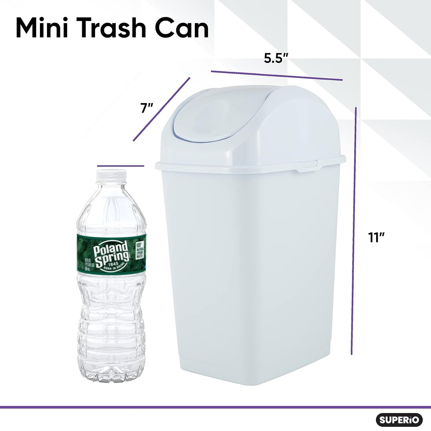 Superio Mini Desktop Trash Can with Swing Top Lid Portable Plastic Garbage Can for Countertop