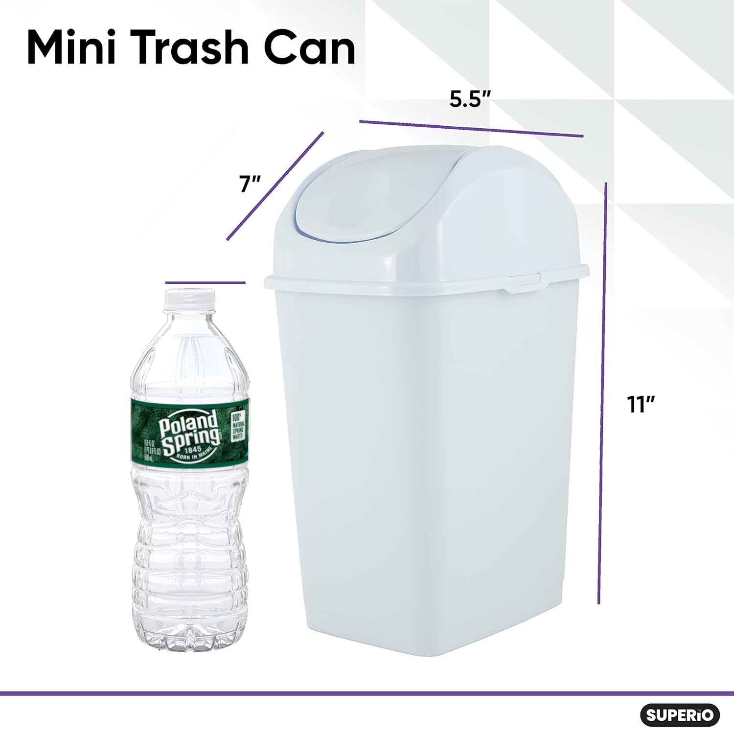 Superio Mini Desktop Trash Can with Swing Top Lid Portable Plastic Garbage Can for Countertop