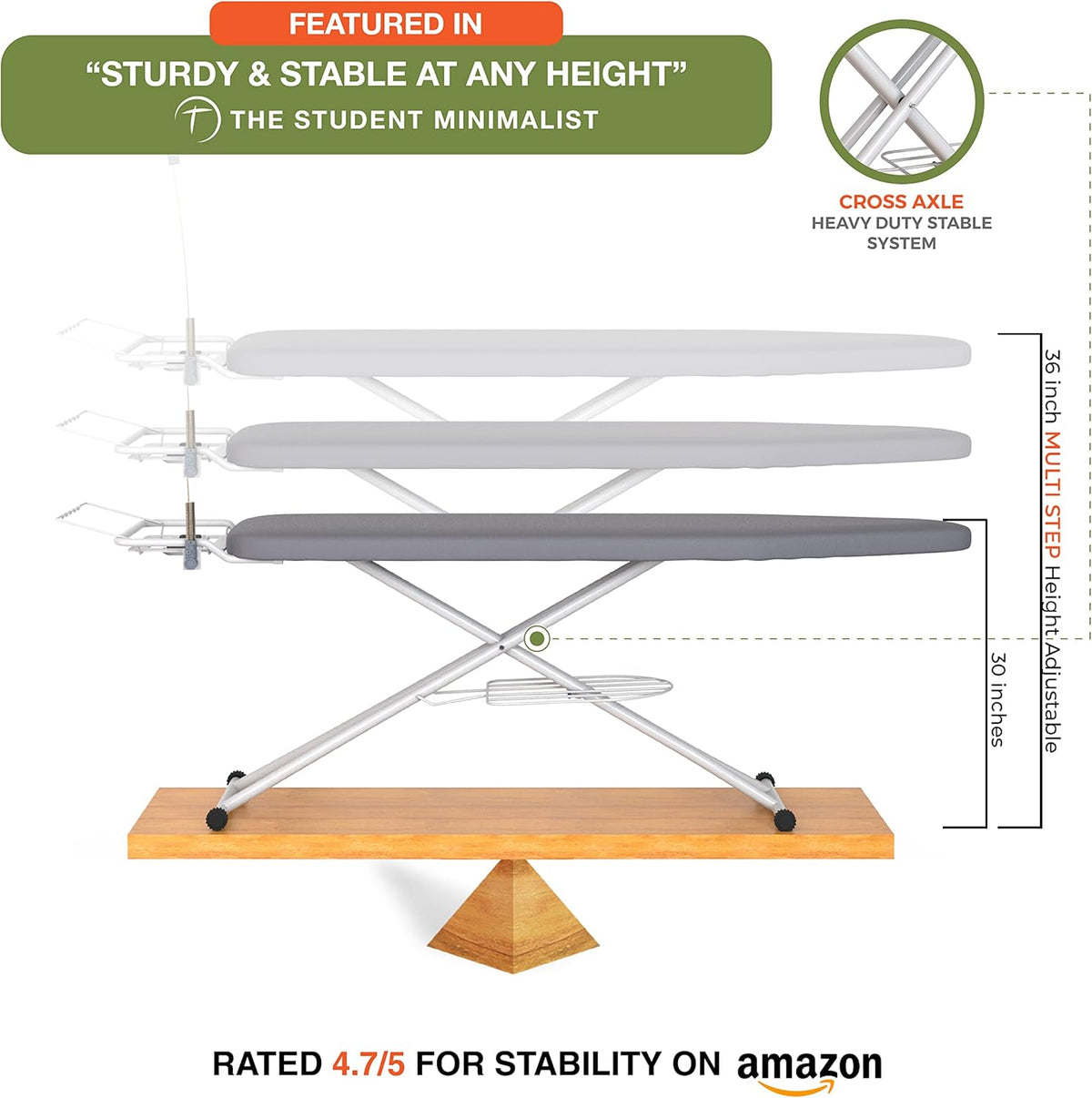Xabitat Full Size Ironing Board 57" X 15" with Wall Mount Hanger, Full Metal Construction Iron