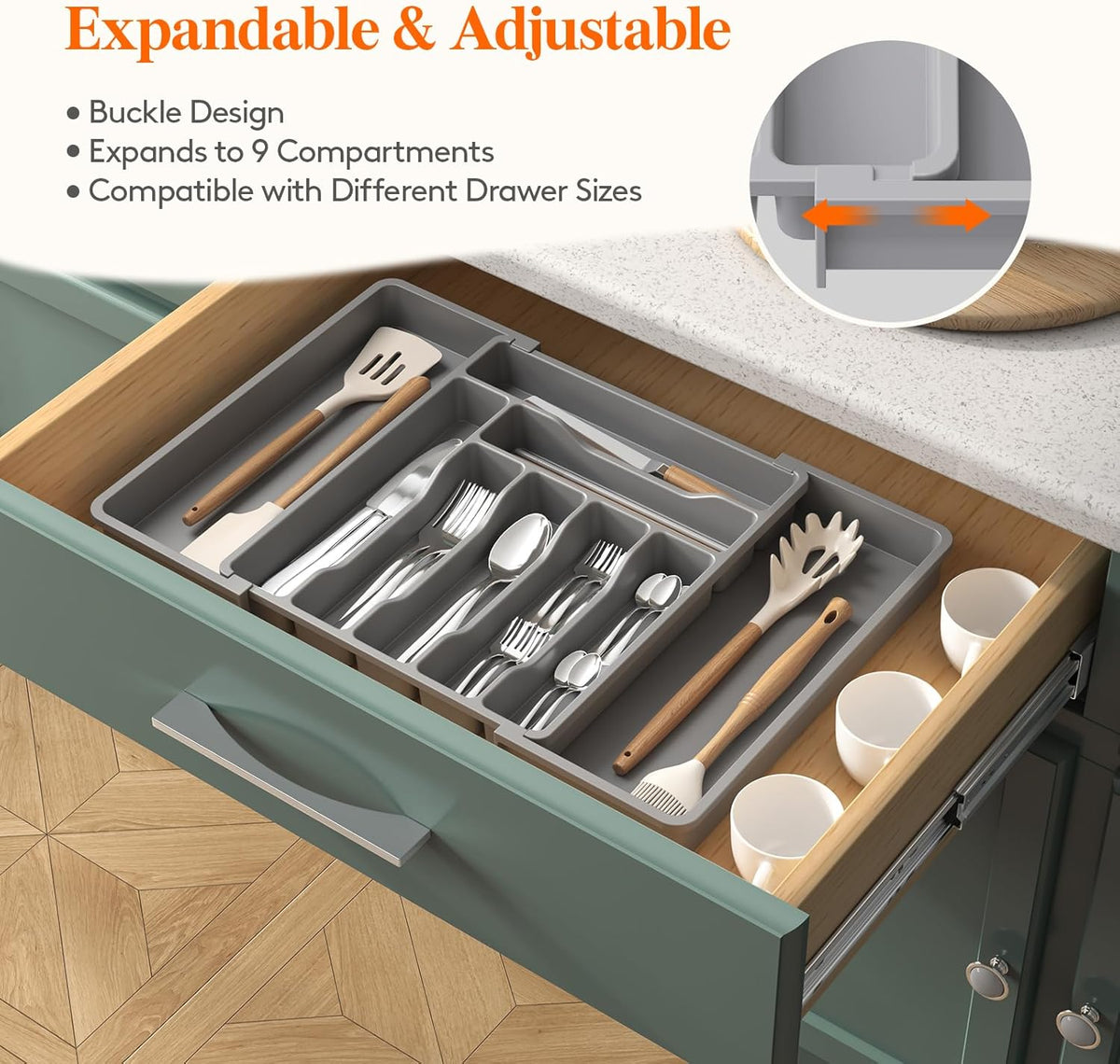 Lifewit Silverware Drawer Organizer, Expandable Utensil Organizer for Kitchen Drawers, Adjustable