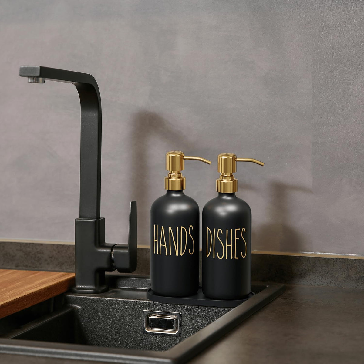 MOMEEMO Kitchen Soap Dispenser Set, Contains Hand and Dish Soap Dispenser, Suitable for Black and