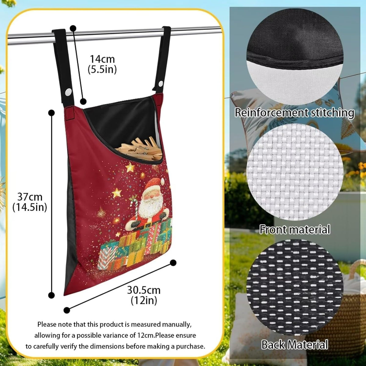 Christmas Santa Claus Clothespin Organizer Bag Shell Beach Clothespin Bags with Hanging Hook