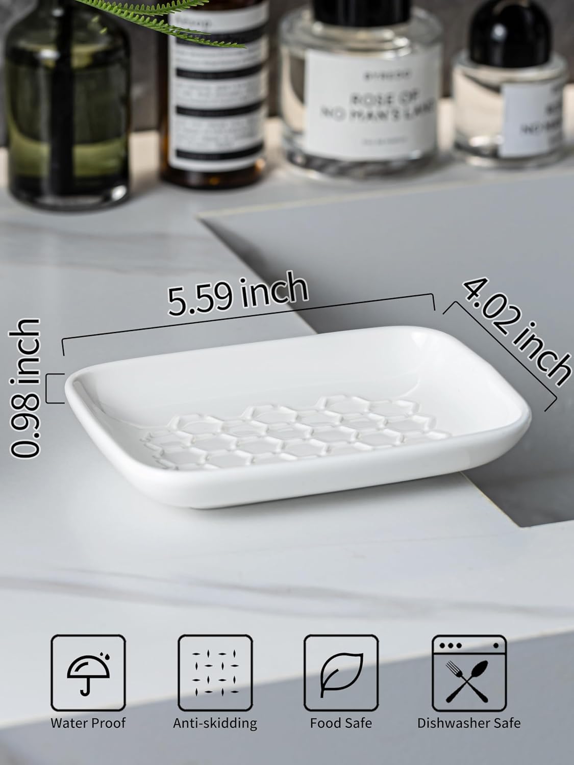 Gomakren Soap Dish for Shower, Bar Soap Holder, Ceramic Soap Dishes for Bar Soap, Sponge Holder