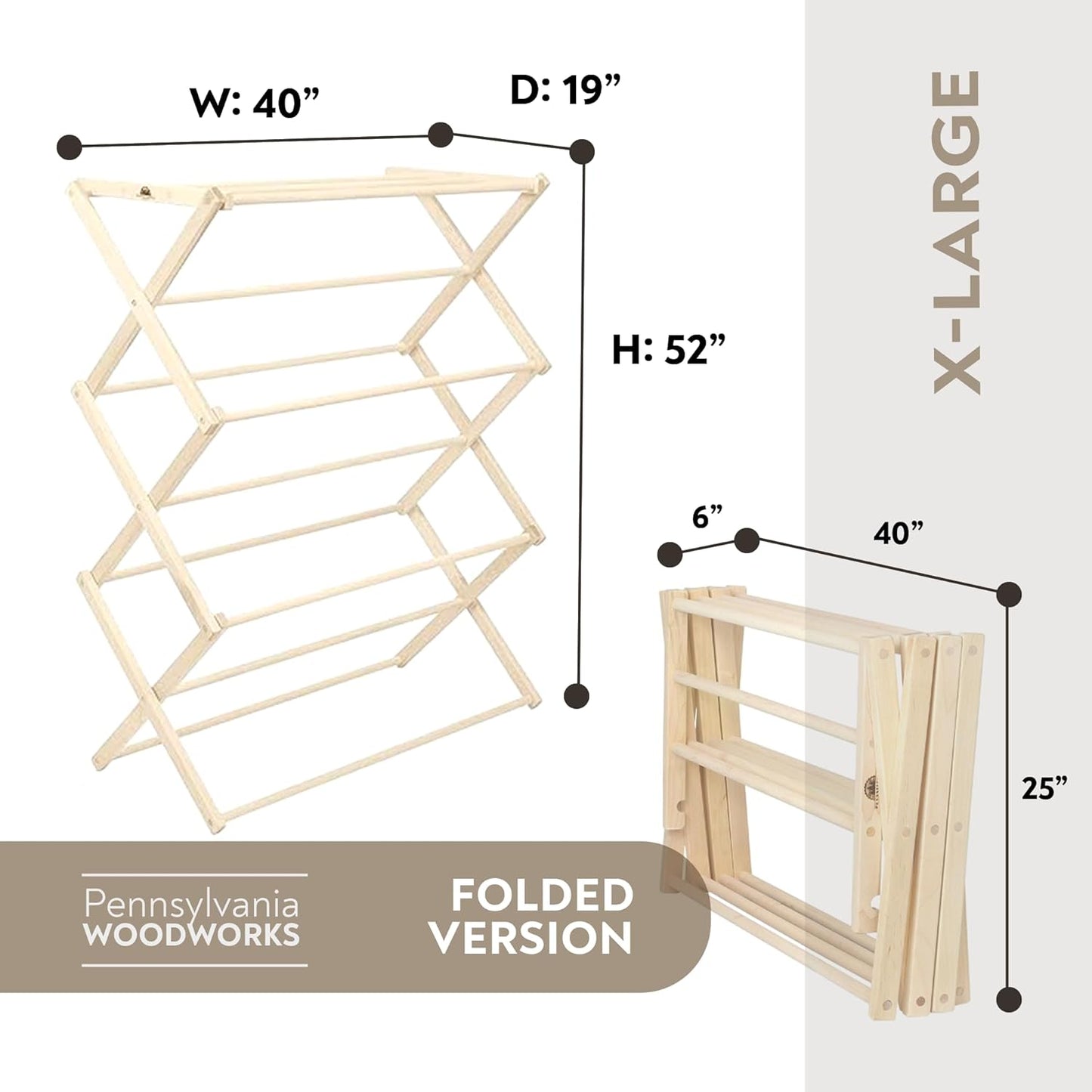Pennsylvania Woodworks Premium American Maple Clothes Drying Rack - Handcrafted in Pennsylvania