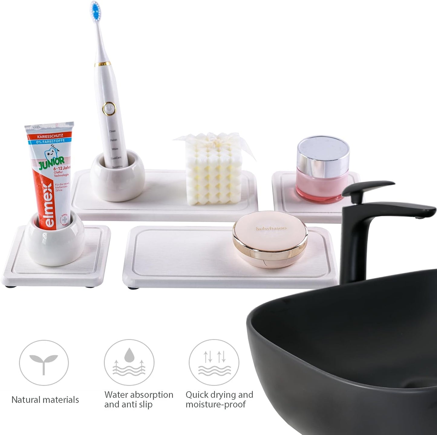 2 Pcs Water Absorbing Stone Trays, Kitchen/Bathroom Sink Soap Dish, Diatomite Tray Used for Hand