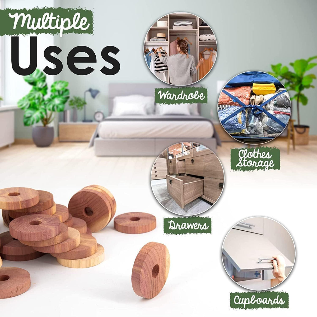 ecoKiwi Cedar Blocks for Clothes Storage - 55 Pack Cedar Rings - 100% Natural Aromatic Cedar for