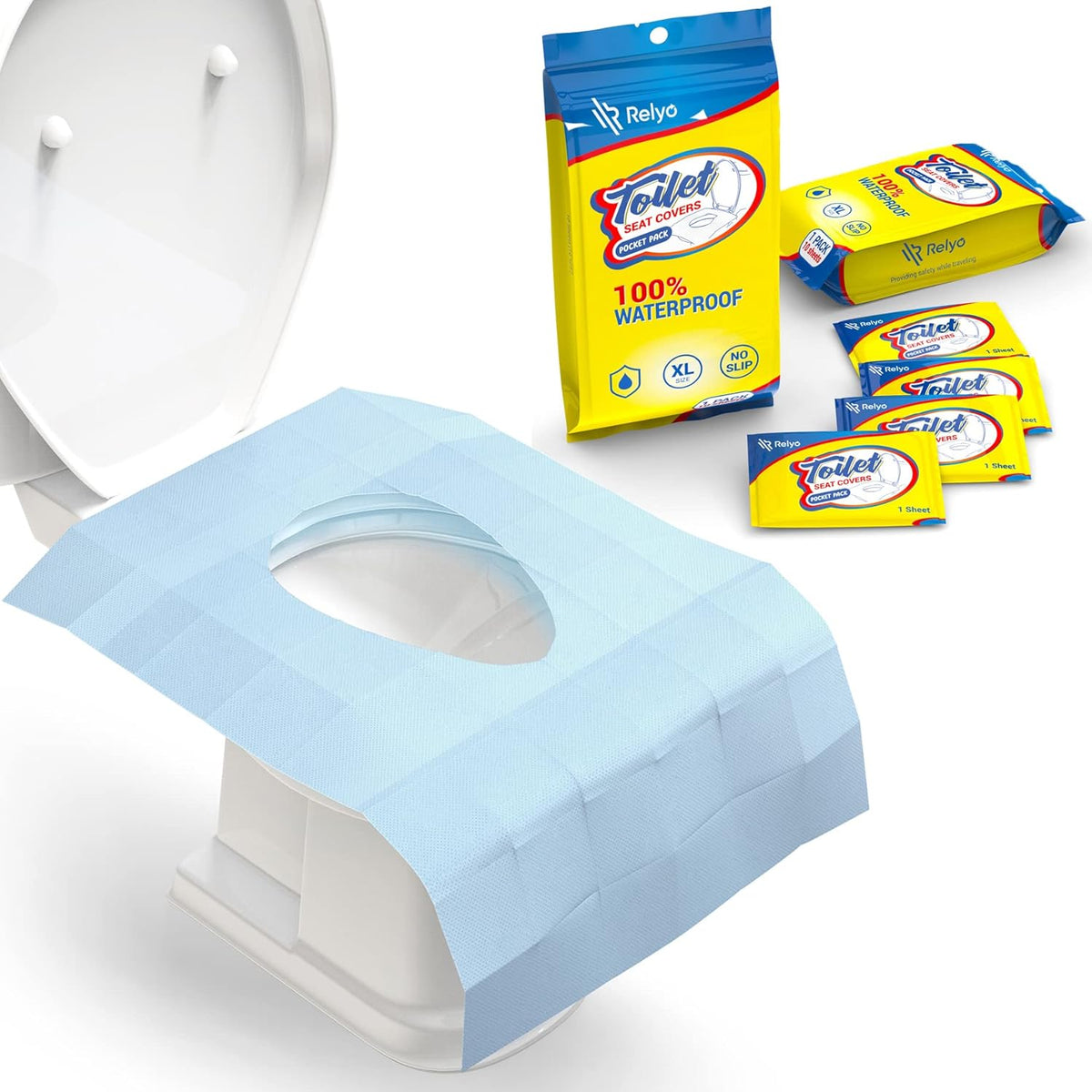 20 Pack XL Disposable Toilet Seat Covers – Waterproof Toilet Cover Sheets with Adhesive Tabs for