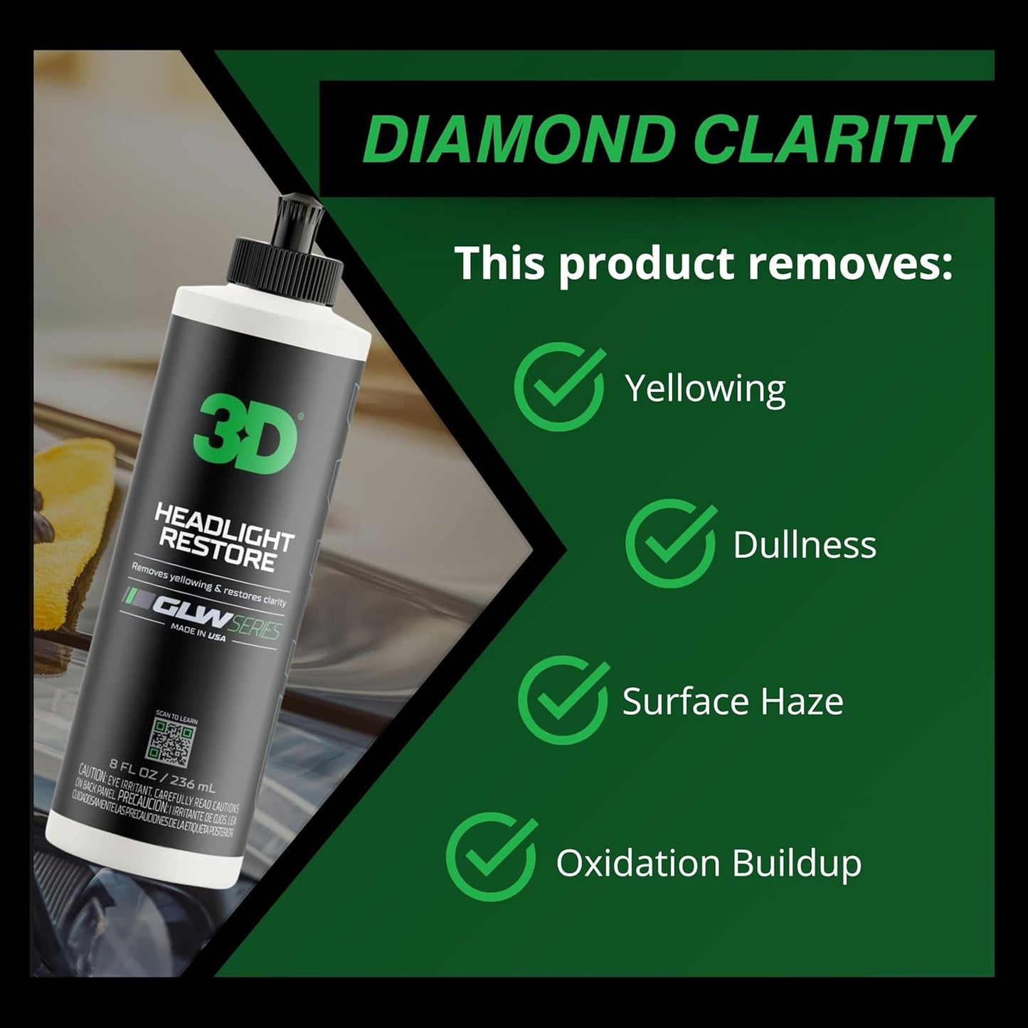 3D GLW Series Headlight Restore ??2-Step Kit Removes Oxidation, Scratches & Yellowing | UV
