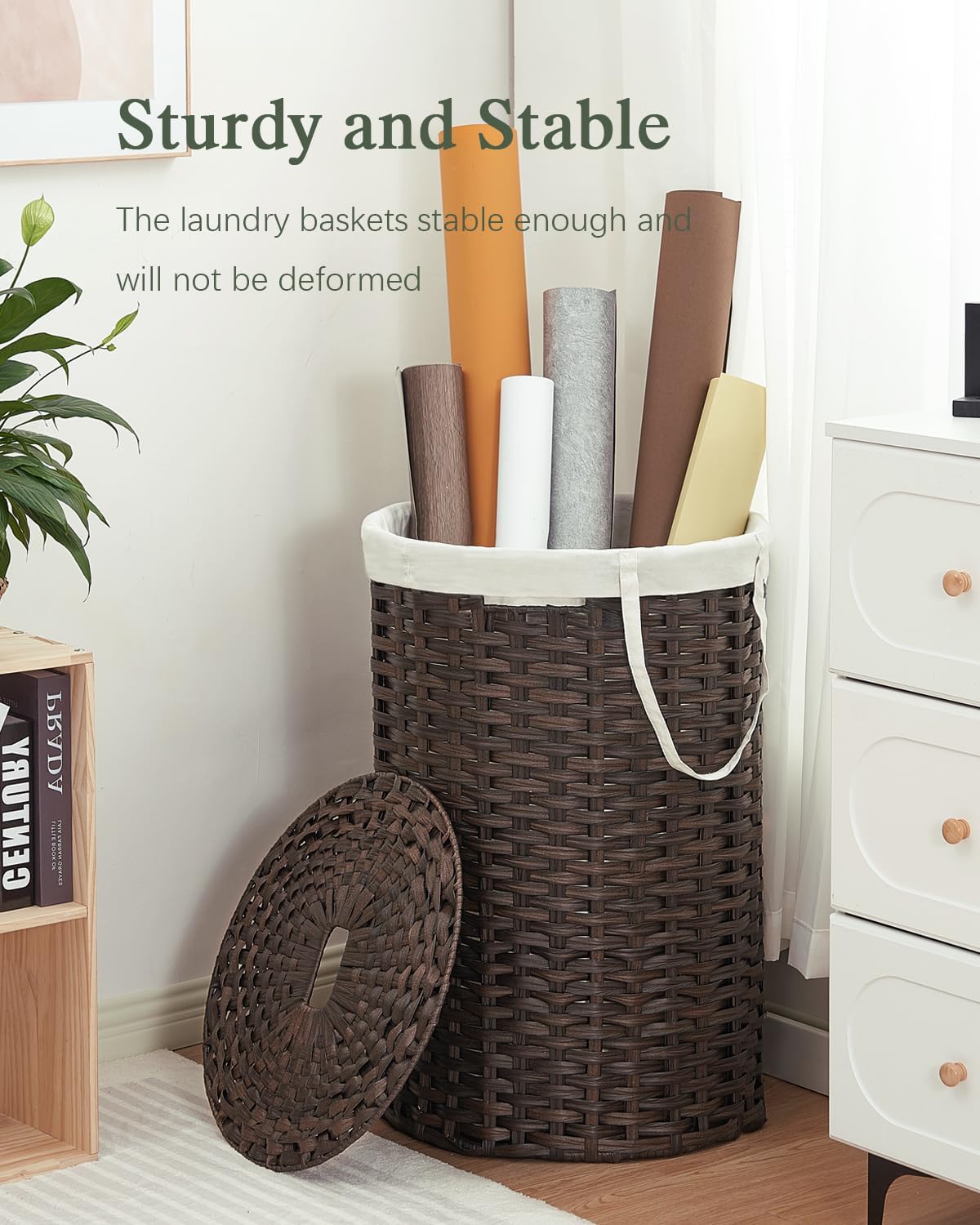 Large Laundry Hamper Laundry Basket Round 34.3 Gal (130 L) Handwoven Wicker Laundry Baskets Rattan