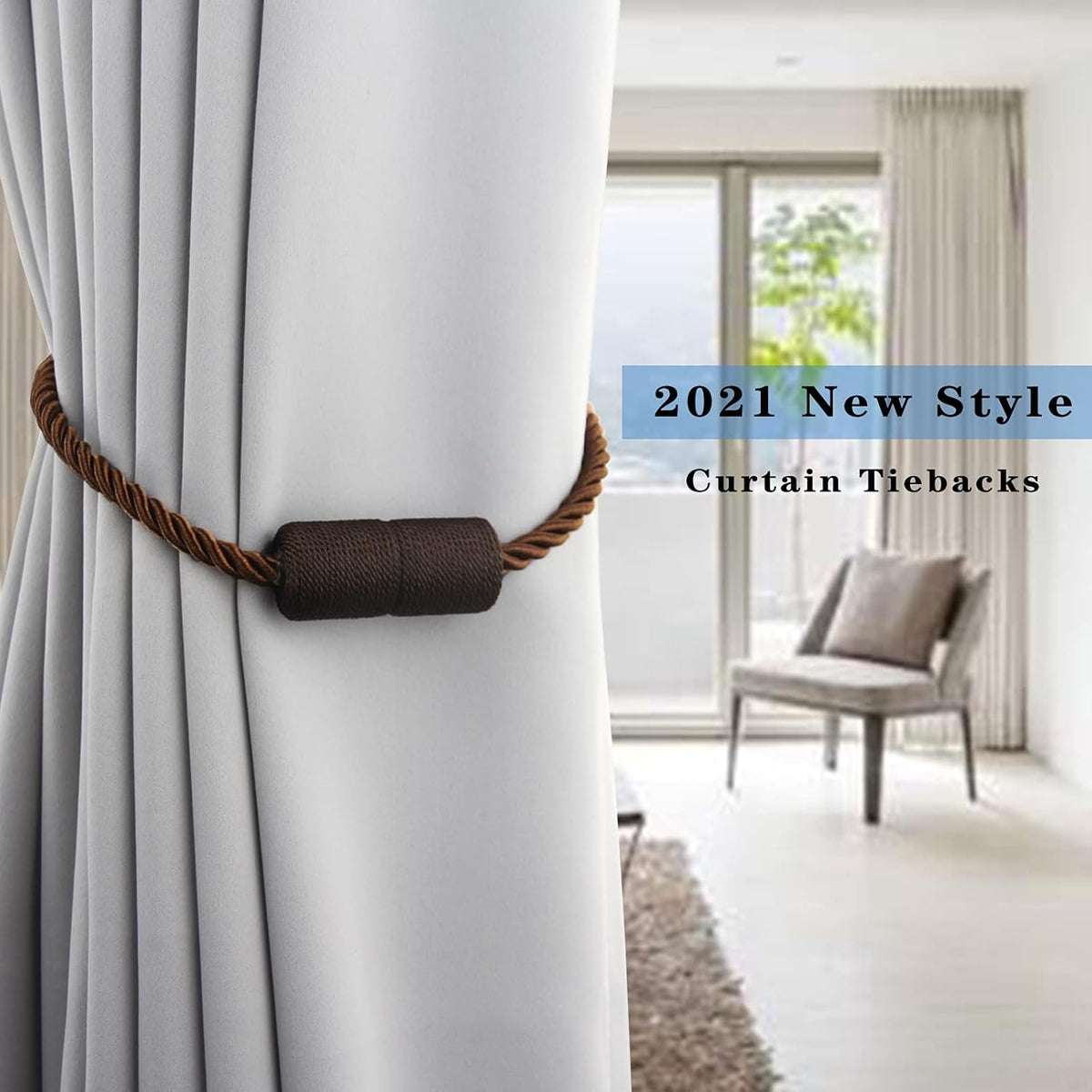 2 Pack Strong Magnetic Curtain Tiebacks Outdoor Elegant Decorative Tie Backs Modern Rope Tiebacks