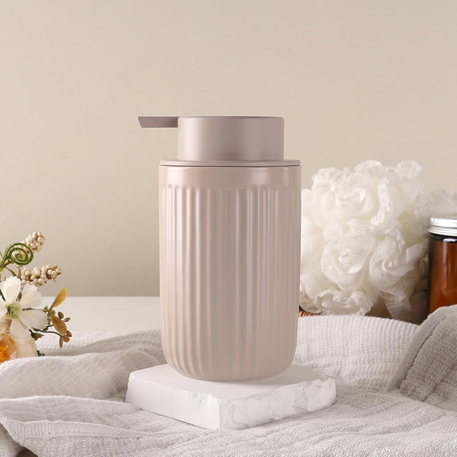 BosilunLife Dish Hand Soap Dispenser - Khaki Liquid Pump Soap Dispenser for Bathroom Decro 12oz