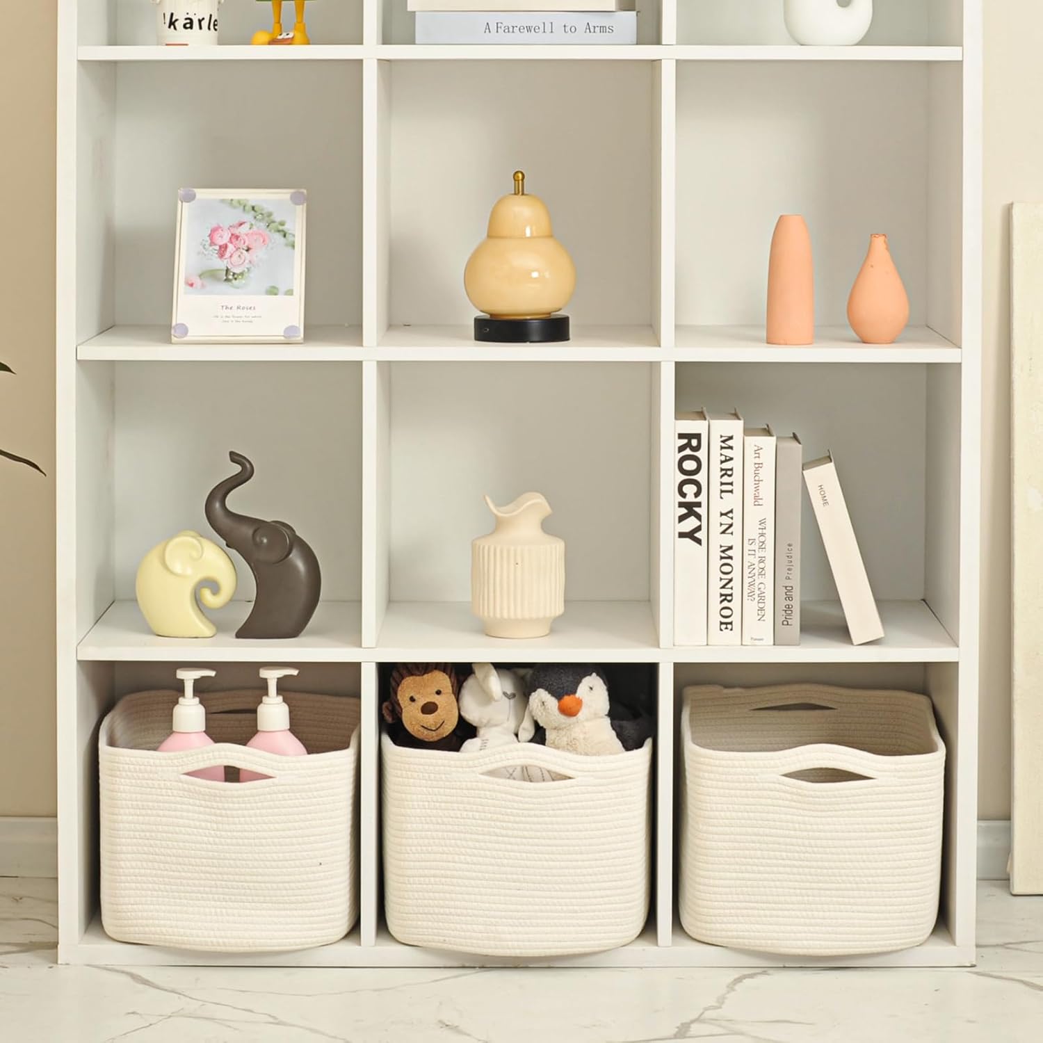 Large Storage Baskets for Organizing Shelves, Woven Cotton Rope Bins for Baby Nursery Organization