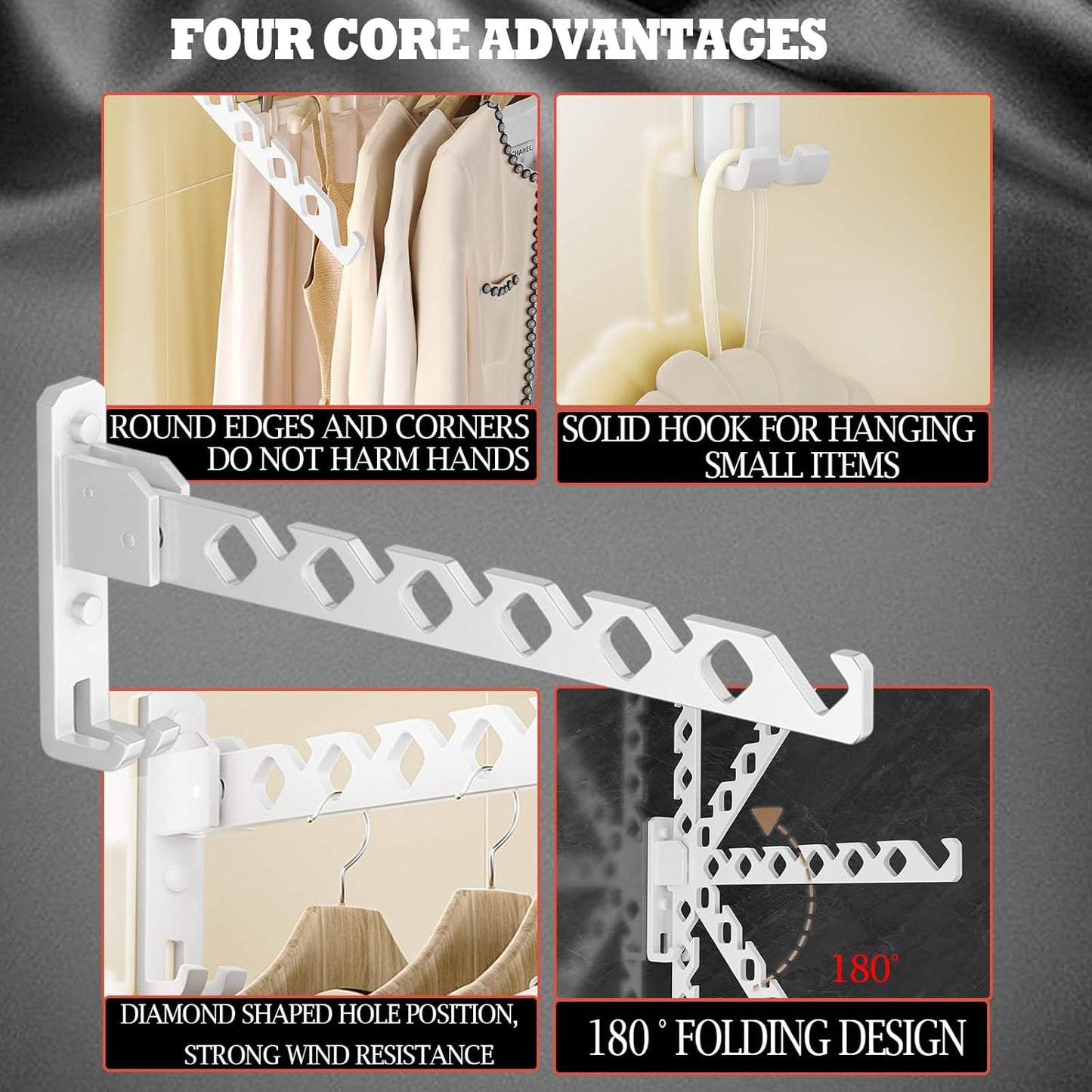 Dr.DJ Wall Mount Coat Hanger Holder White Clothes Drying Organizer Rack Garment Hooks Aluminium