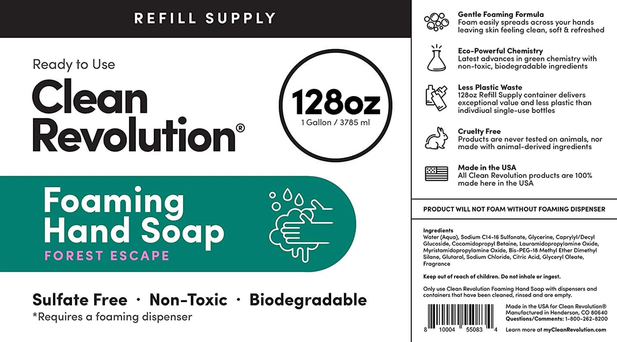 Clean Revolution Foaming Hand Soap Refill Supply Container, Ready to Use Formula, Forest Escape