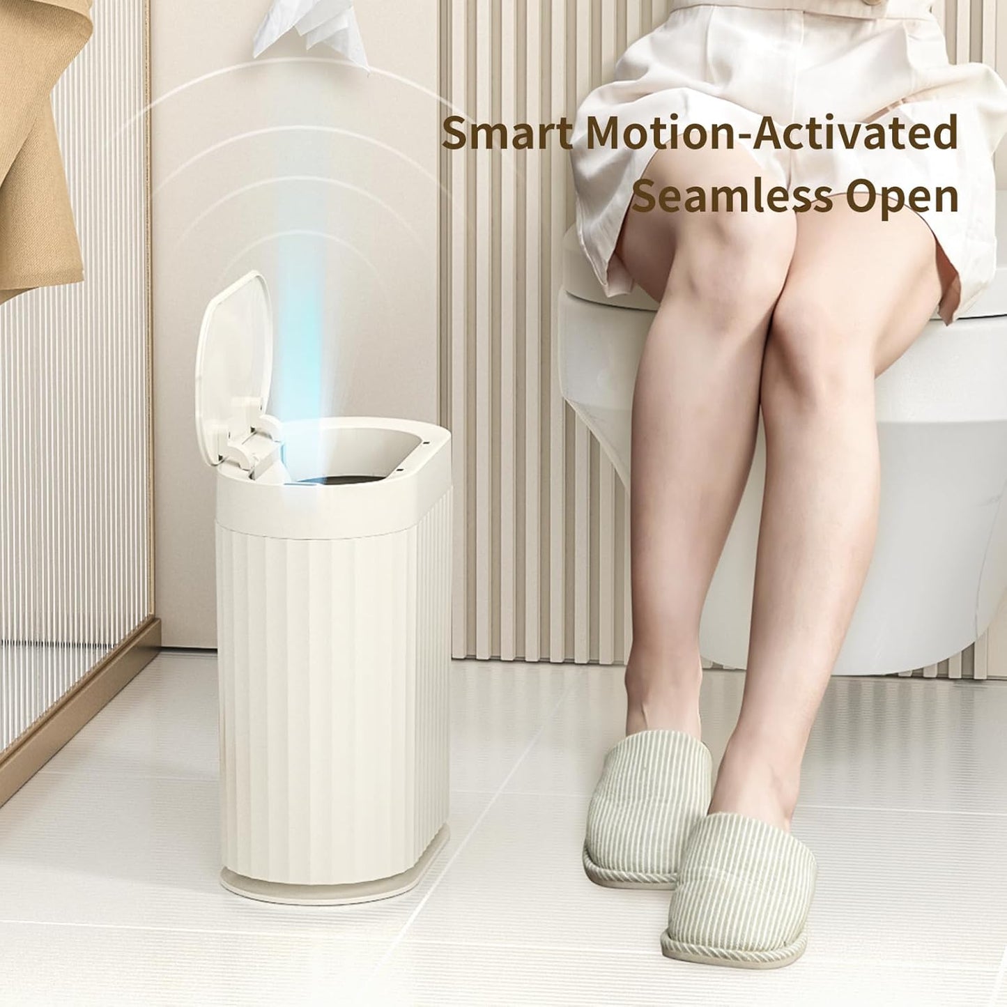 MRBIN Small Trash Can for Bathroom, Automatic Touch Less Garbage Bin with Lid, 2 Gallon Plastic