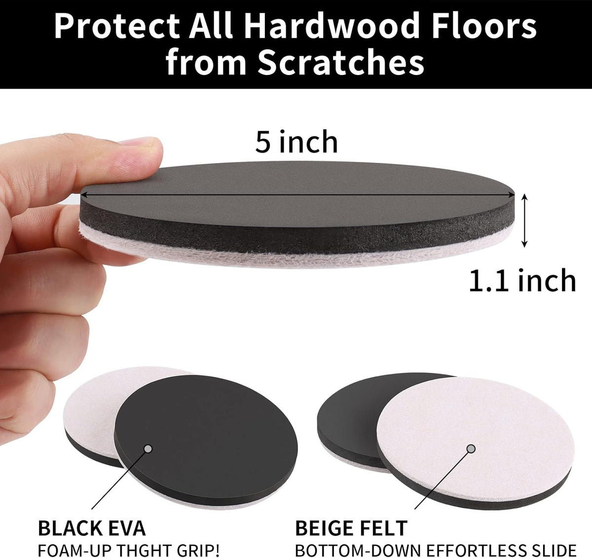 Ezprotekt 5" Round Felt Furniture Movers Sliders for Hardwood Floors, 8 Pcs Reusable Felt Furniture