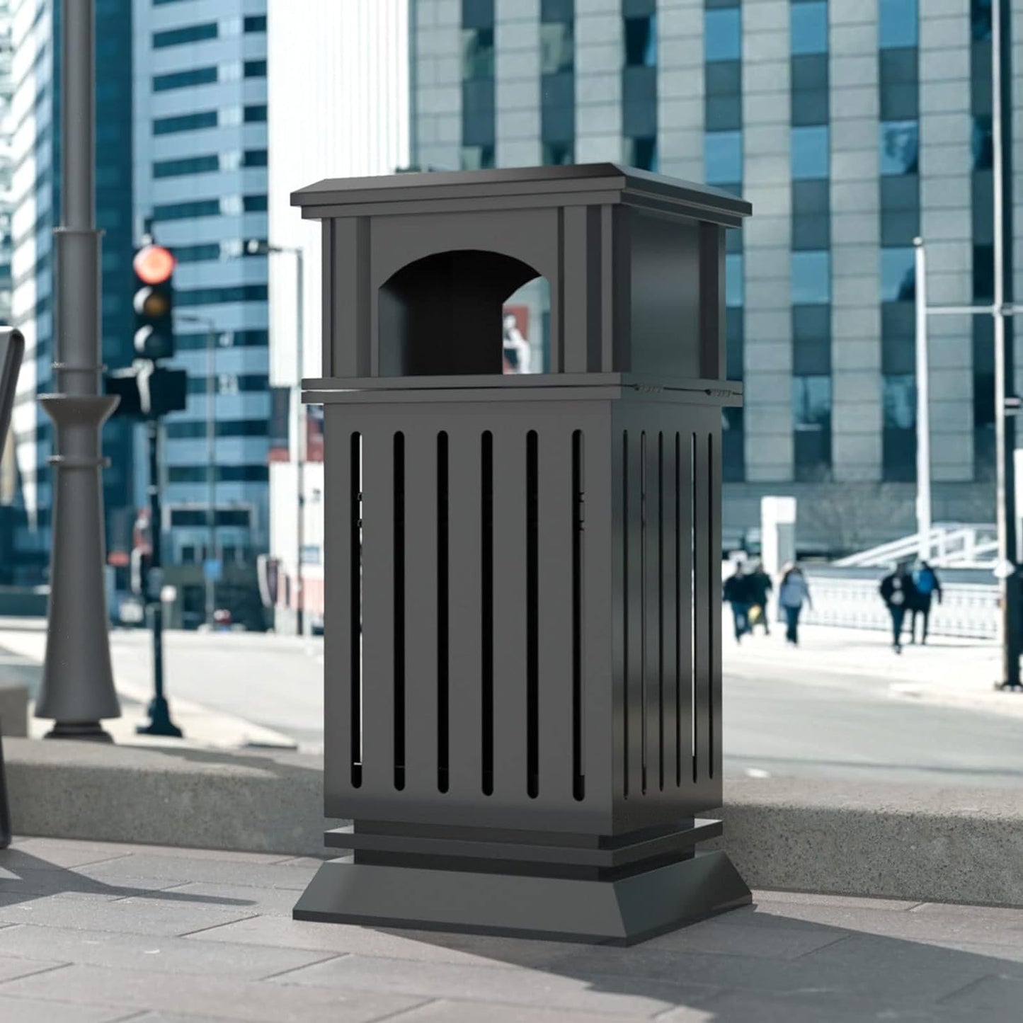 BEAMNOVA Black Trash Can Outdoor Top Tray Stainless Steel Commercial Garbage Enclosure with Locking