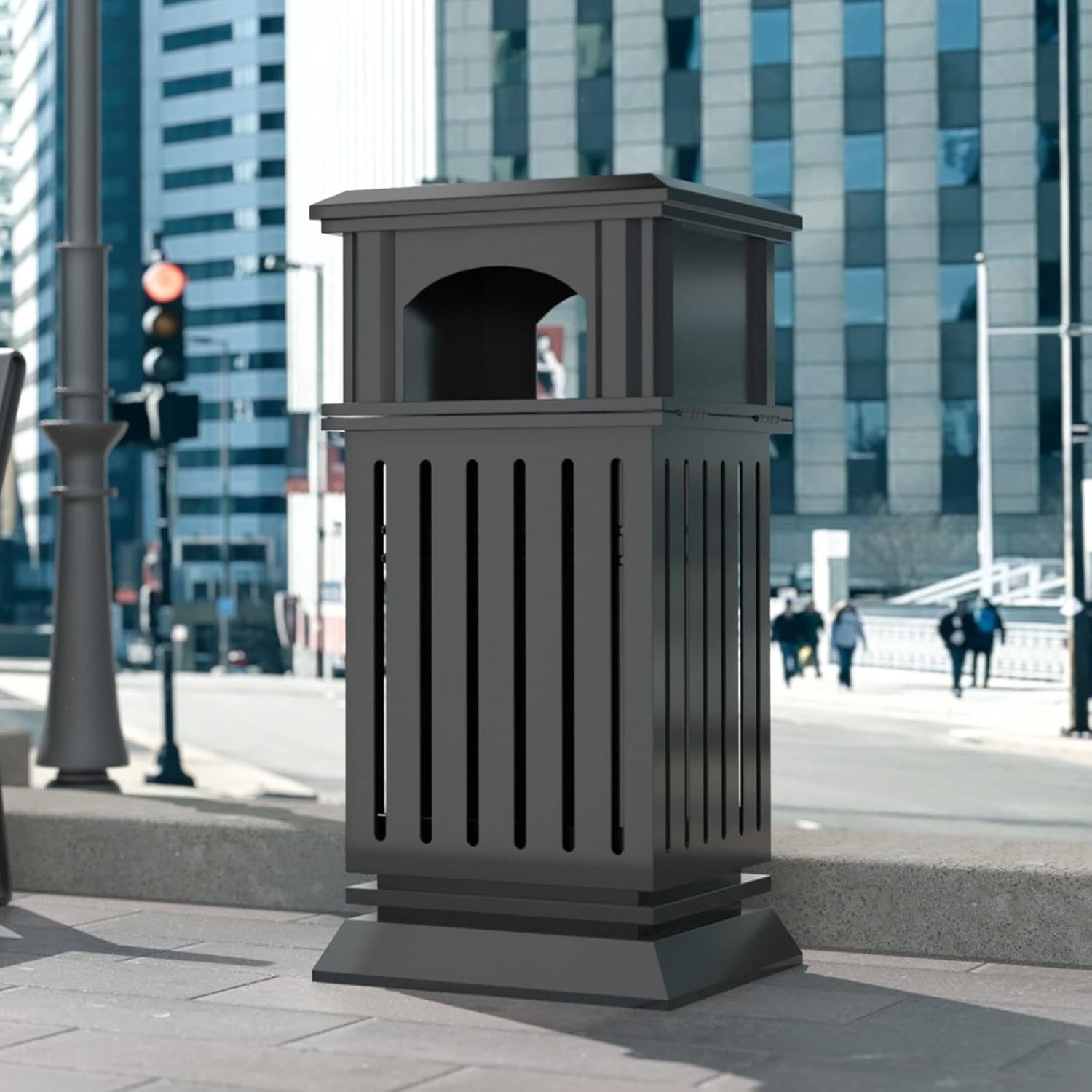 BEAMNOVA Trash Can Outdoor Top Tray Black Stainless Steel Commercial Garbage Enclosure with Locking