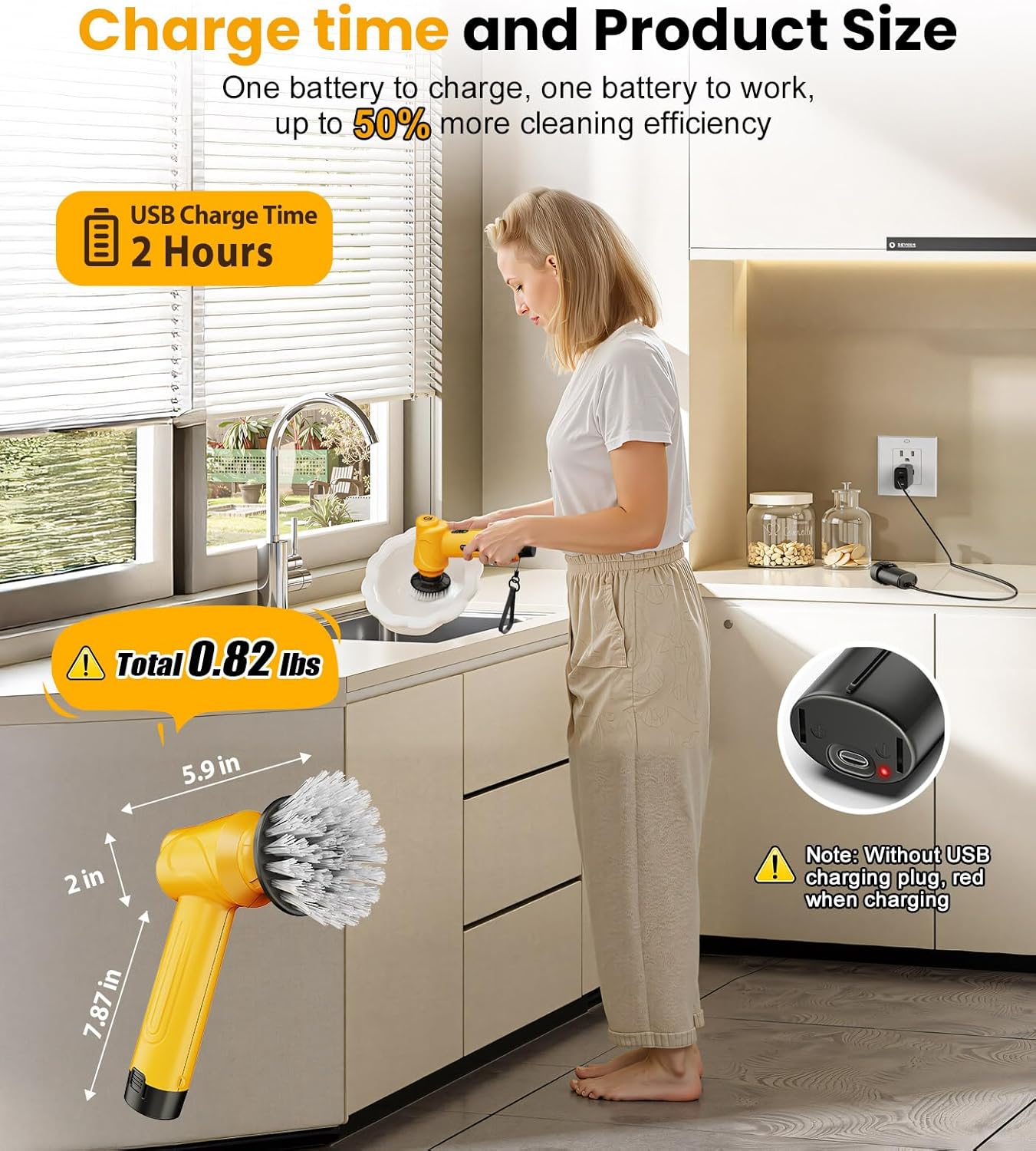 qimedo 5000mAh Battery Electric Spin Scrubber Q4, Handheld Scrubber for Cleaning with Display