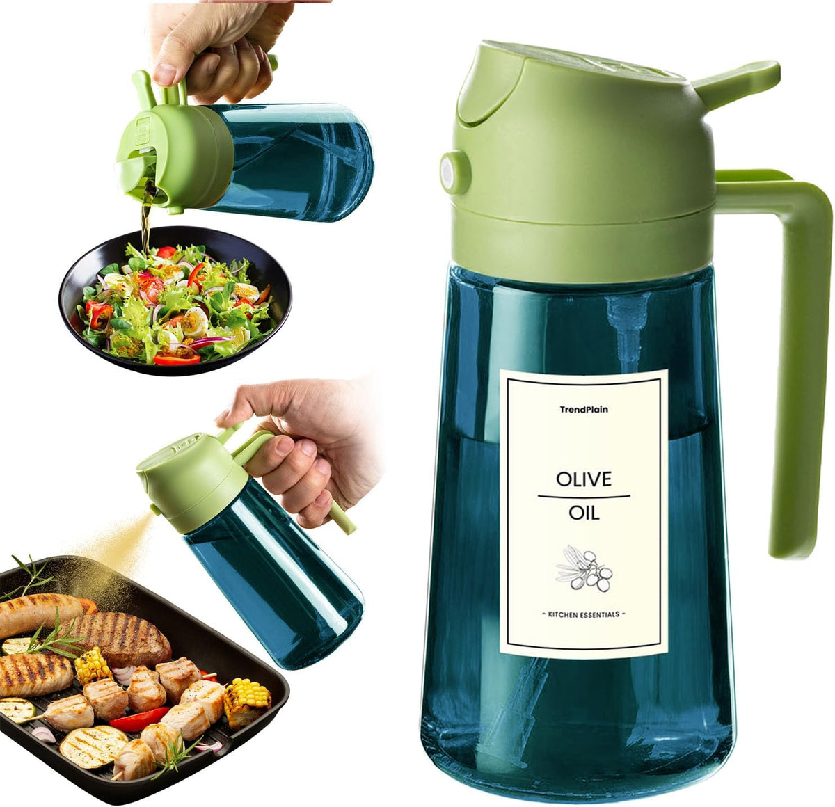 TrendPlain 16oz/470ml Blue Glass Olive Oil Sprayer for Cooking - 2 in 1 Olive Oil Dispenser for