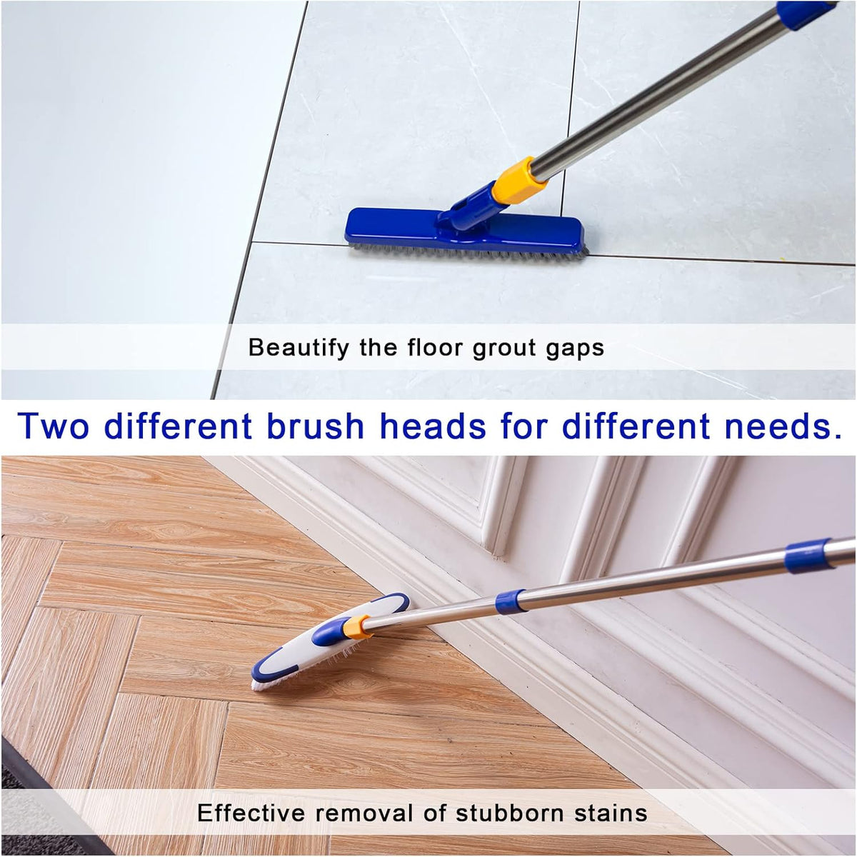 ITTAR Grout & Scrub Brush Combo, Floor Scrubber with Long Handle, Multi-Purpose Stiff Bristles