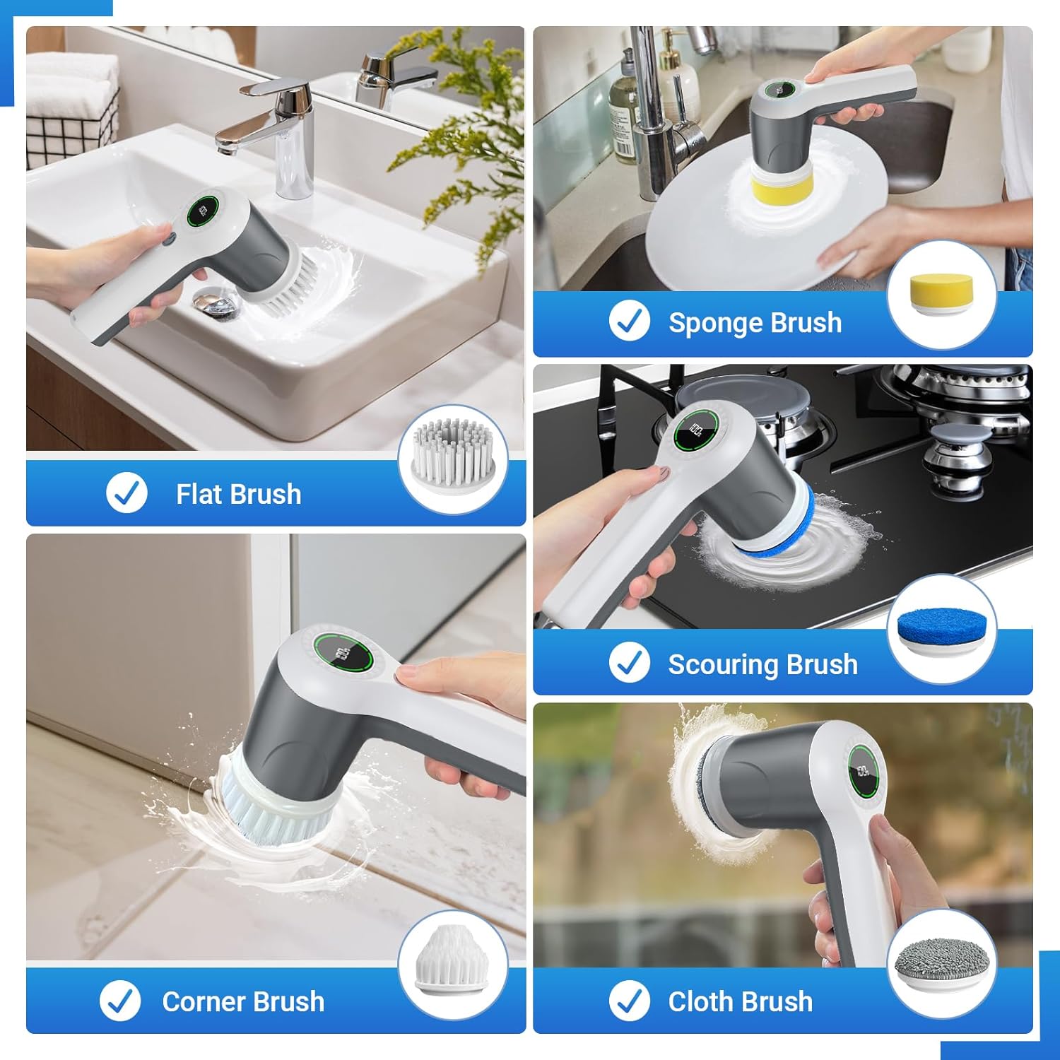 Electric Spin Scrubber, Cordless Shower Scrubber with Battery Level Display, 2 Speeds Electric